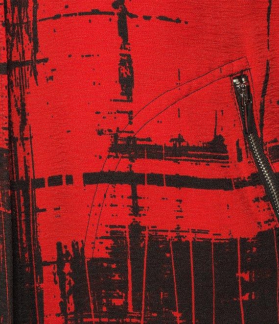 Ali Miles Abstract Print Soft Collar 3/4 Sleeve Zip-Up Jacket Product Image