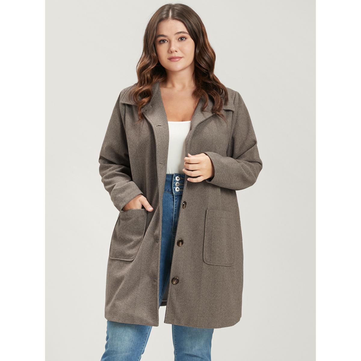 Plus Size Solid Pocket Detail Button Up Coat Women LightBrown Casual Button Ladies Dailywear Winter Coats BloomChic 14-16/1X Product Image
