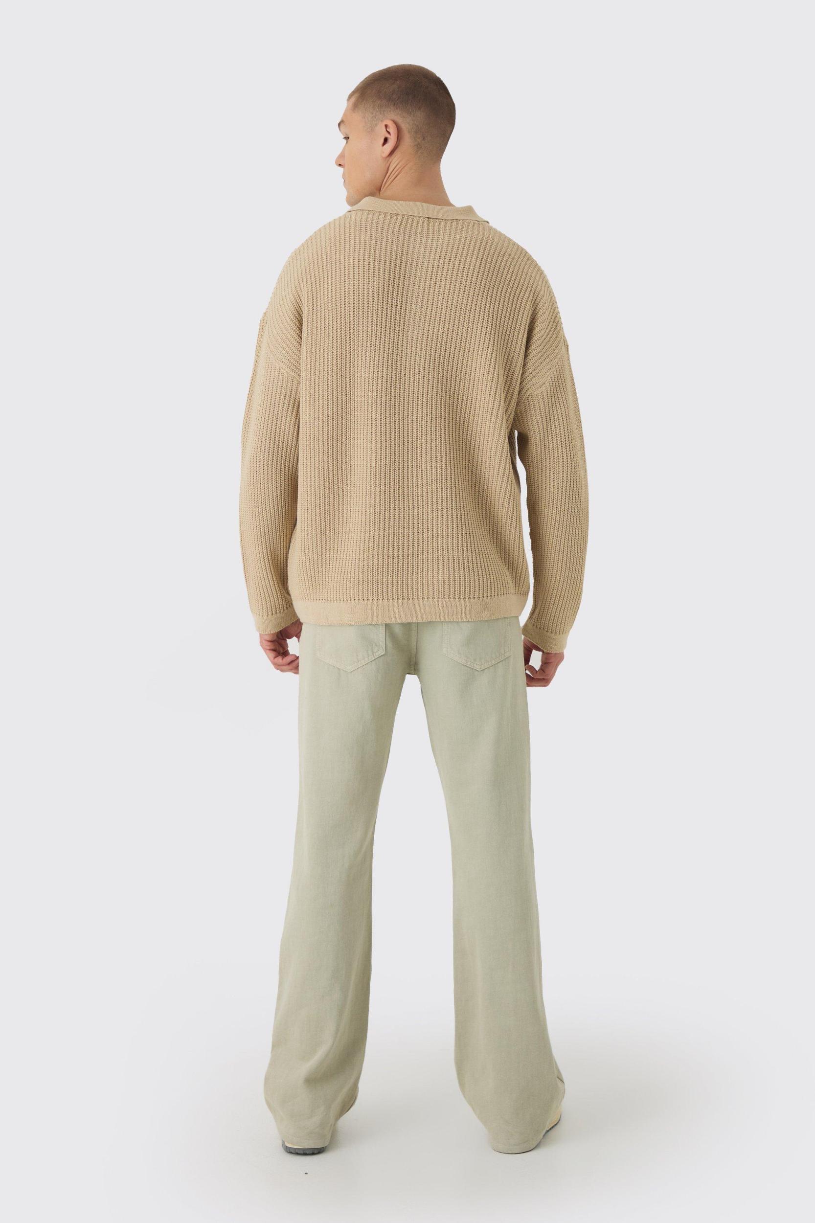 Oversized Boxy Chunky Knit Polo Sweater | boohooMAN USA Product Image