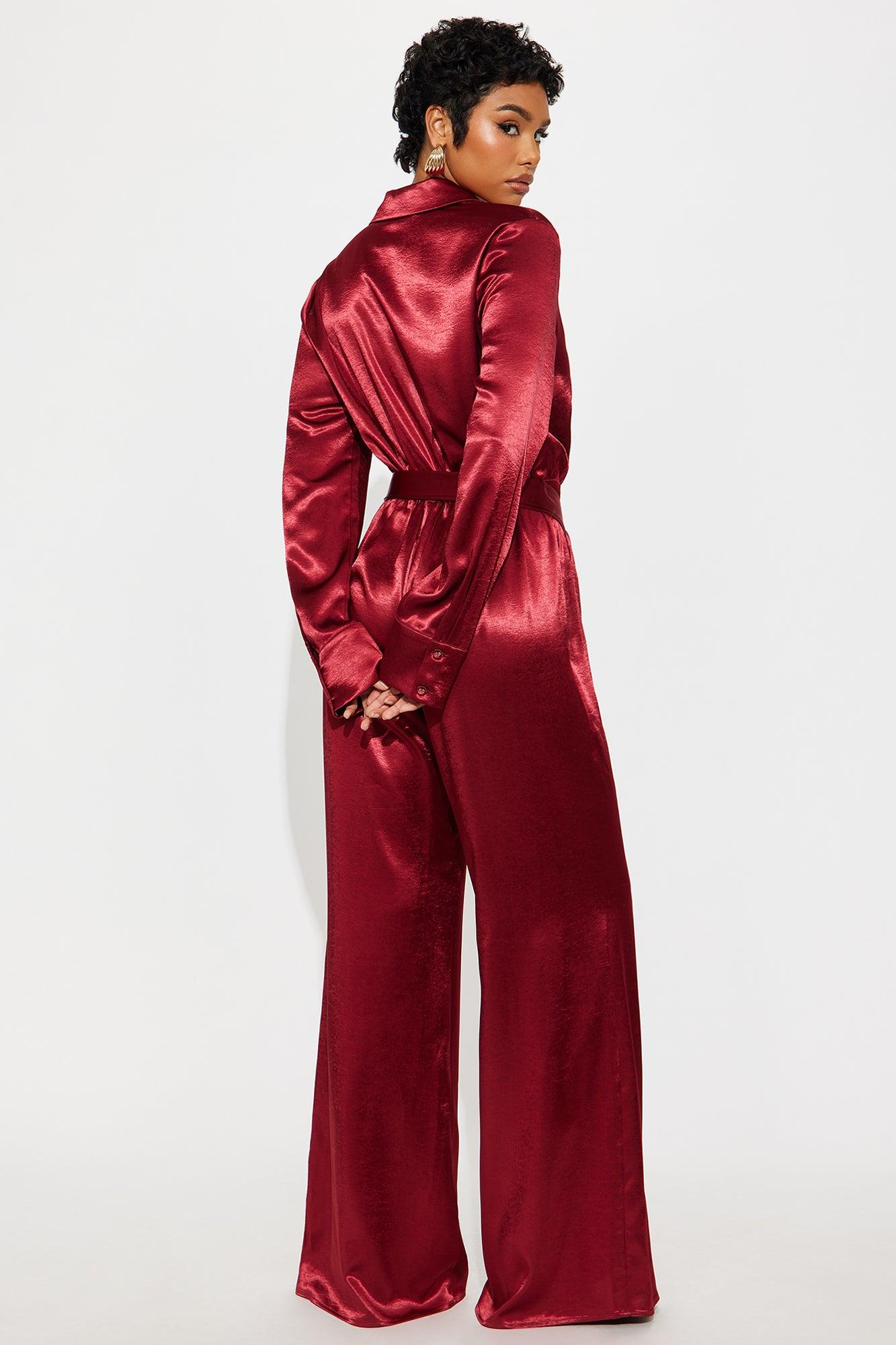 Amelie Satin Wide Leg Jumpsuit - Red Female Product Image