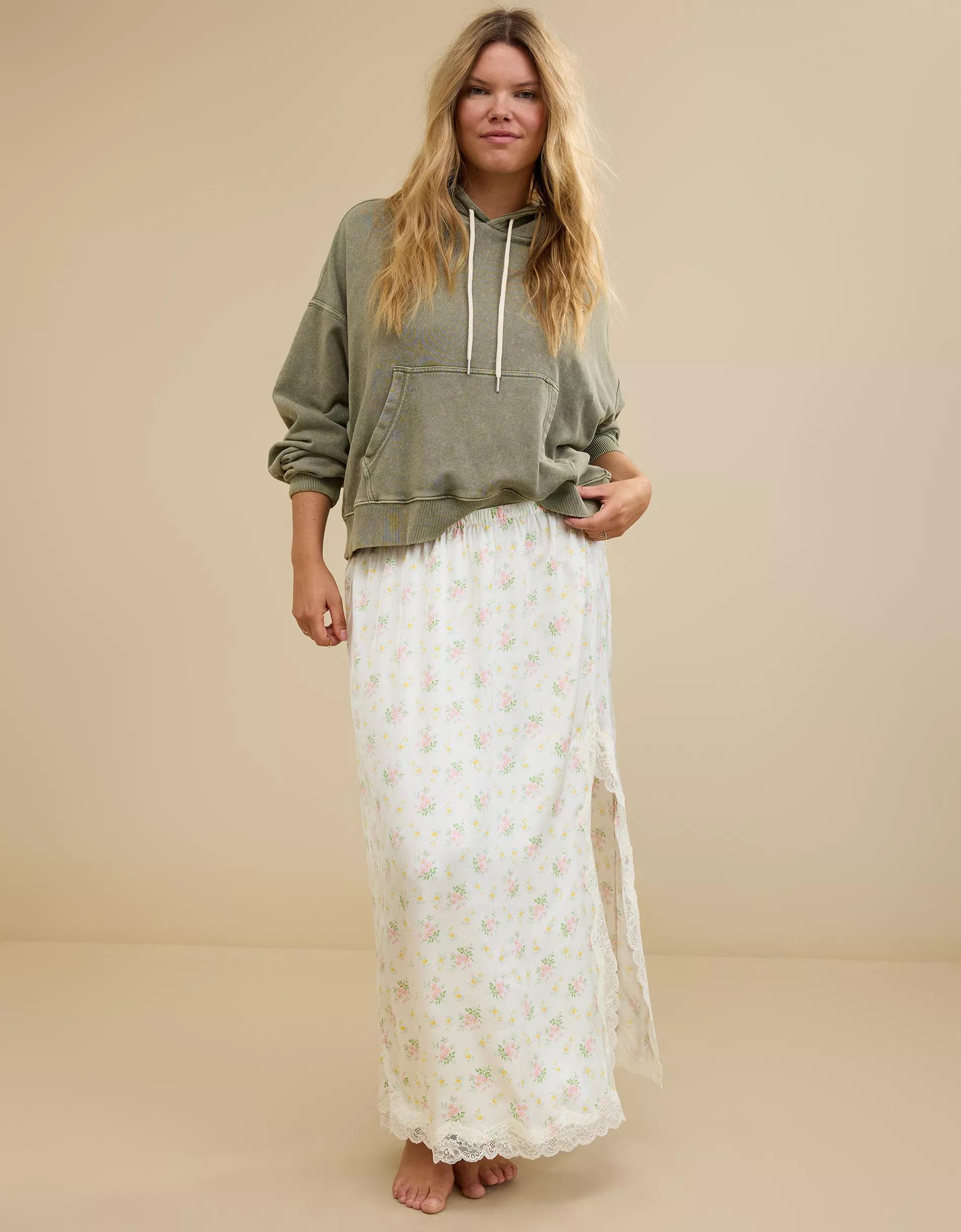 Aerie Satin Midi Skirt Product Image
