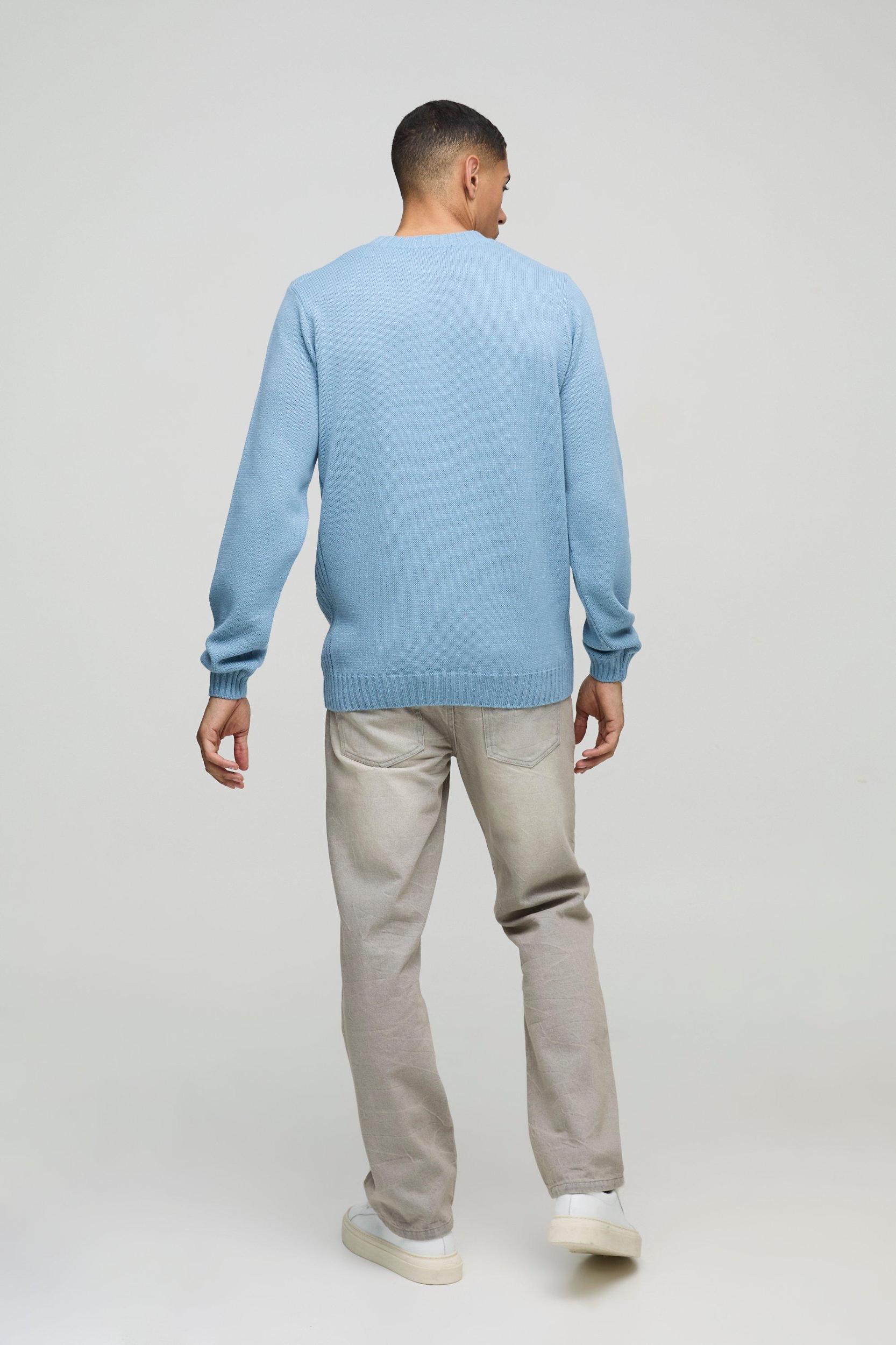 Regular Fit Ribbed Panel Crew Knitted Sweater | boohooMAN USA Product Image