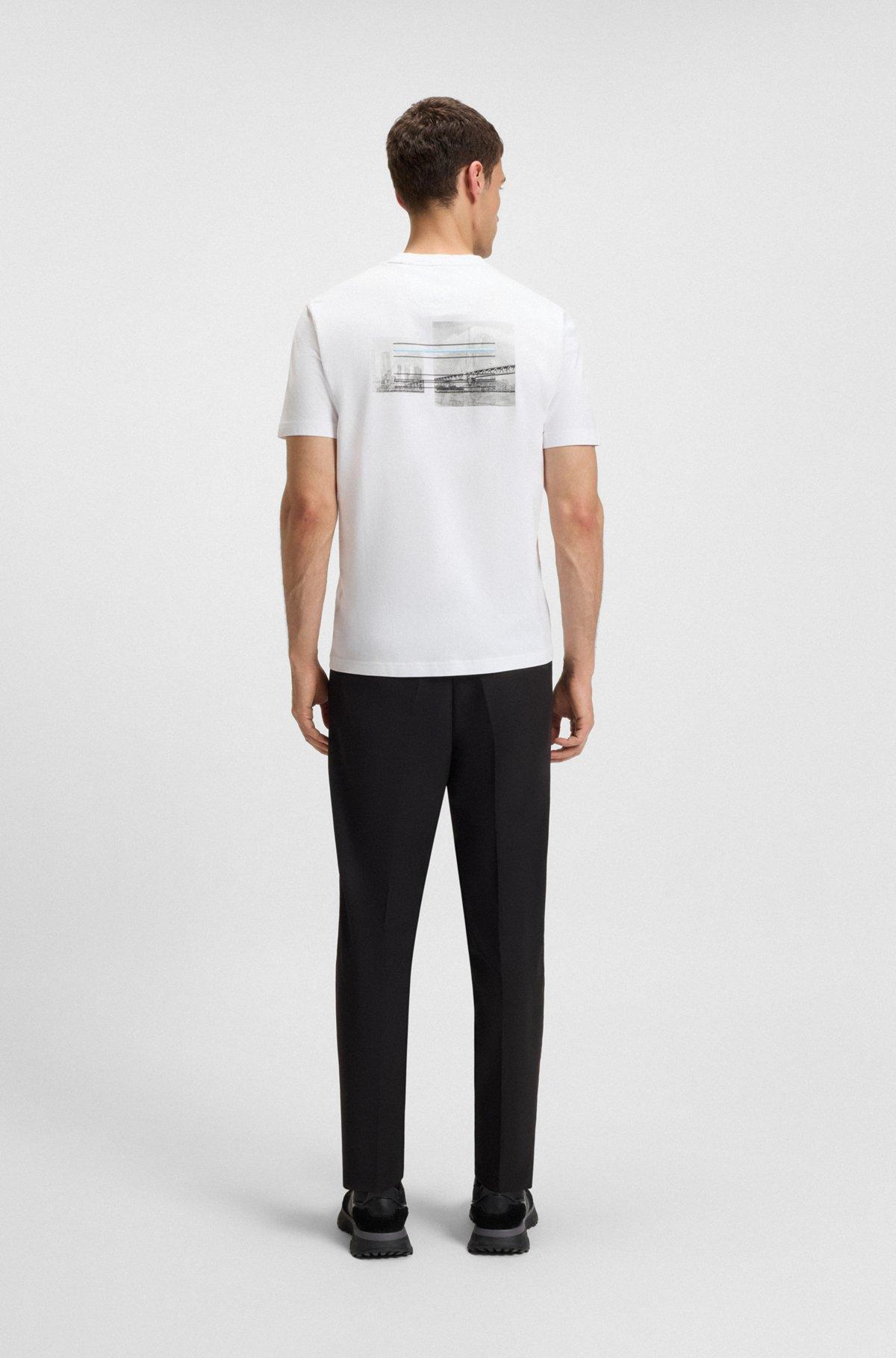 BOSS - Relaxed-fit T-shirt in stretch cotton with photo print - White Product Image