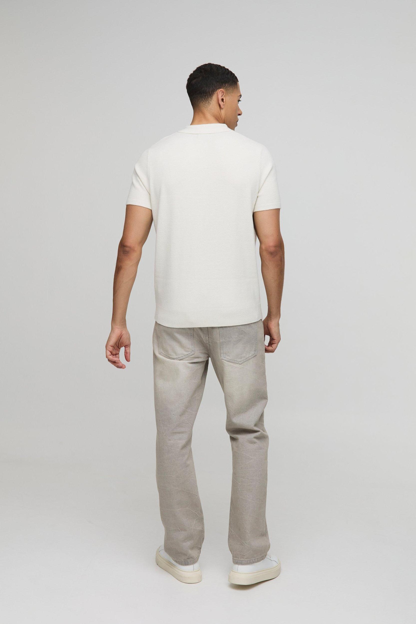 Regular Fit Button Up Knitted Polo | boohooMAN USA Product Image