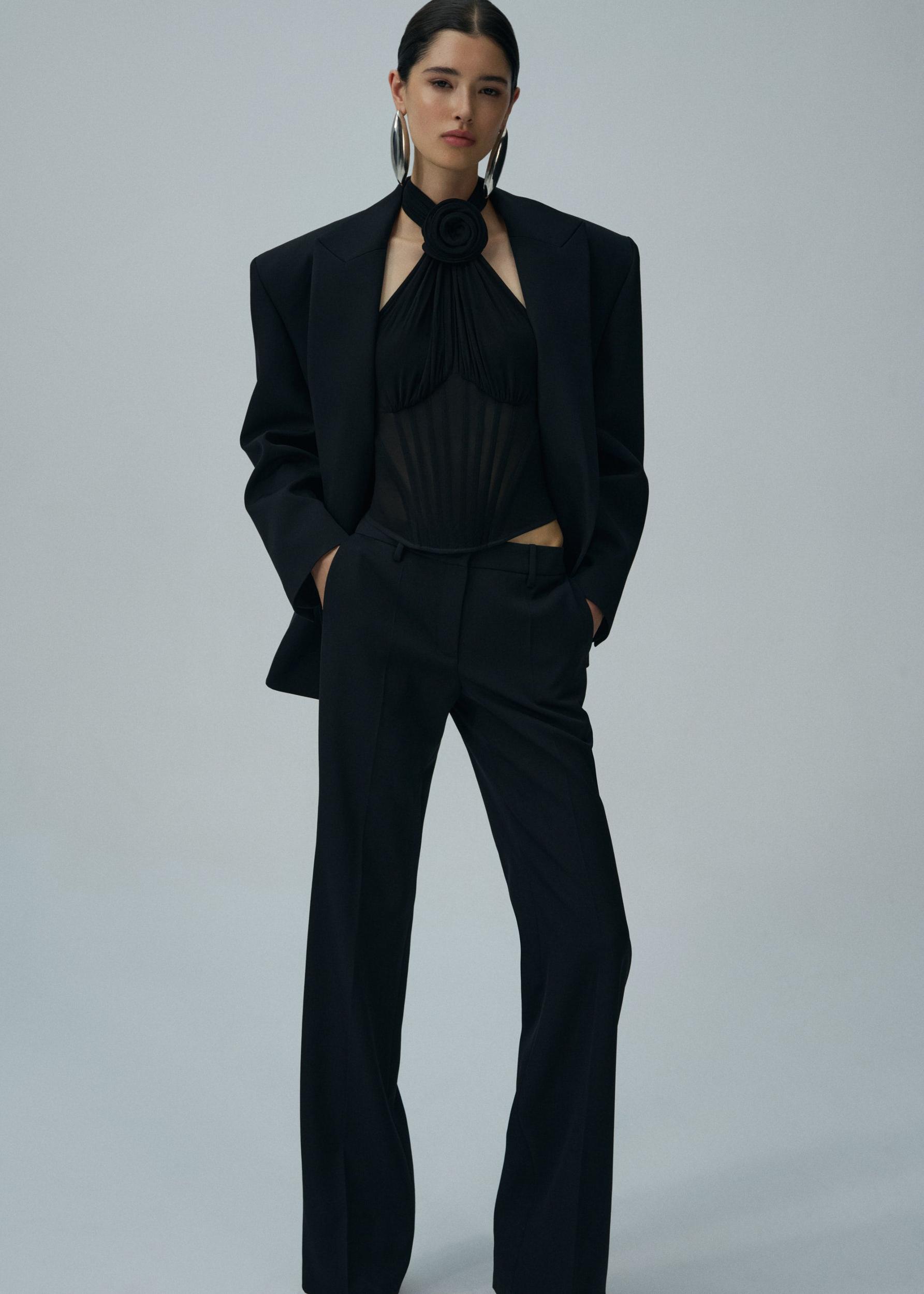 Sheer halter bustier top in black Product Image