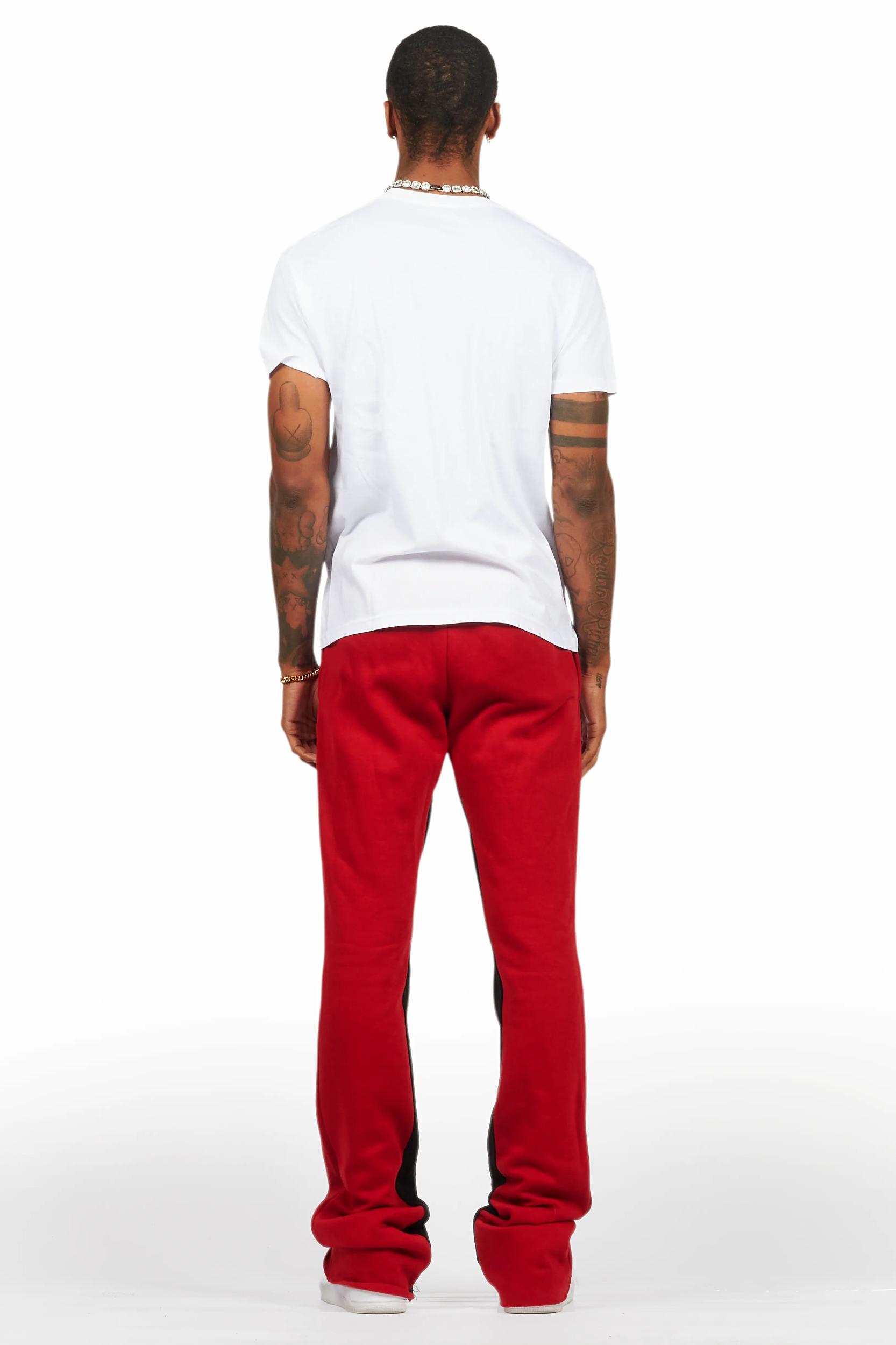 Mallor White/Burgundy T-Shirt/Stacked Baggy Track Pant Set Male Product Image