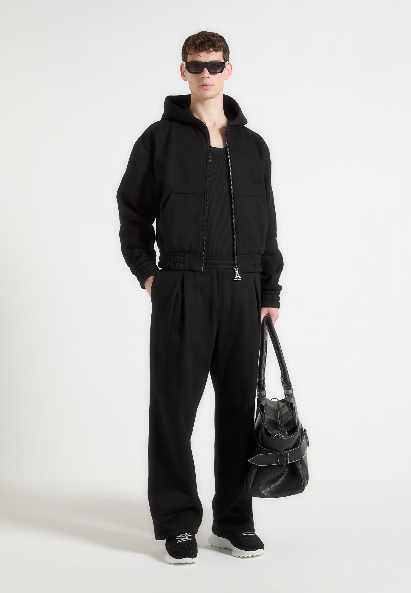 Florian - Cropped Zip Hoodie - Black Male Product Image