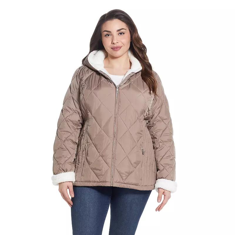 Plus Size Weathercast Sherpa-Trim Quilted Puffer Jacket, Women's, Size: 1XL, Brown Product Image