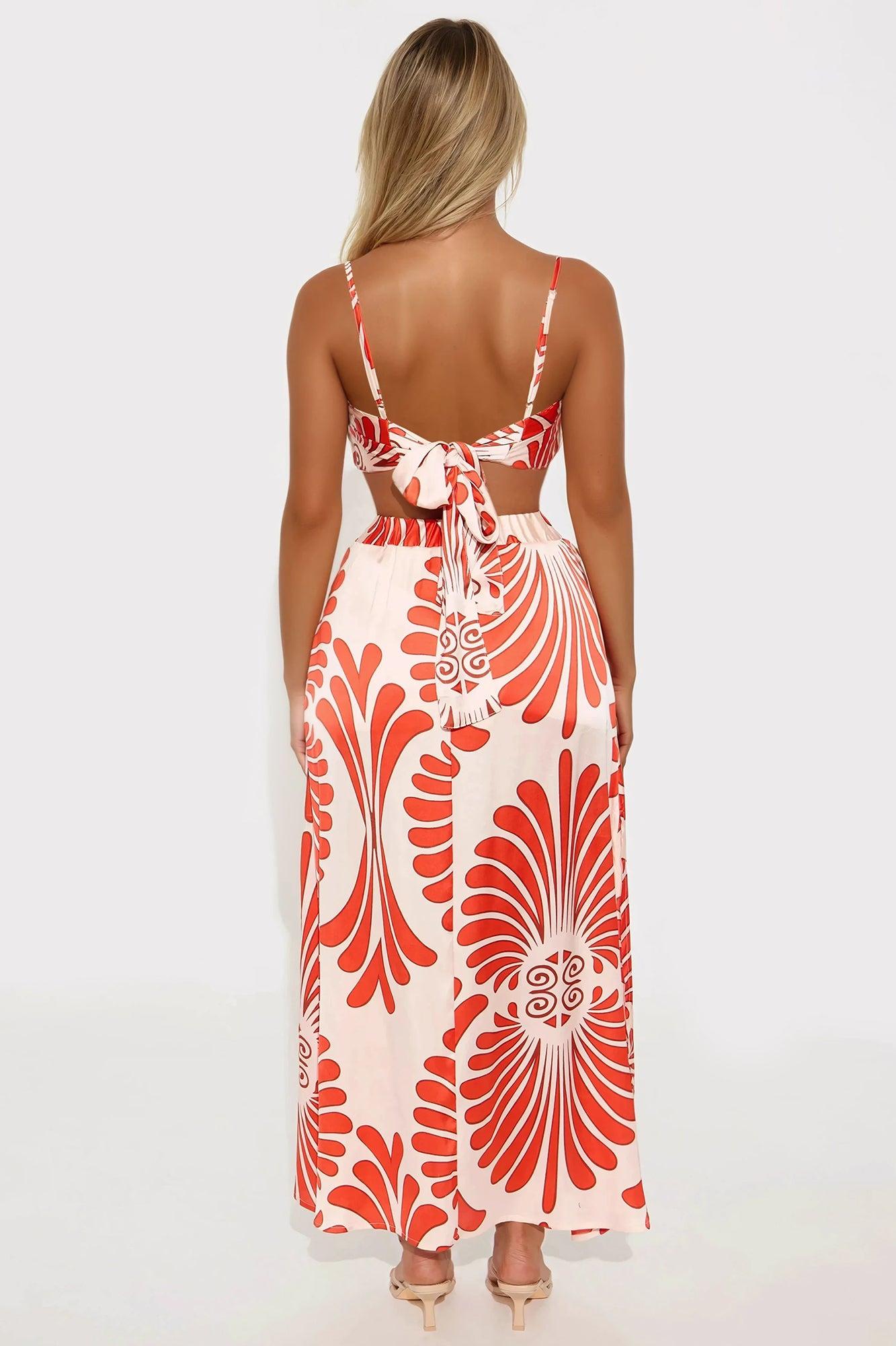 Mabel Satin Skirt Set - Red/combo Product Image