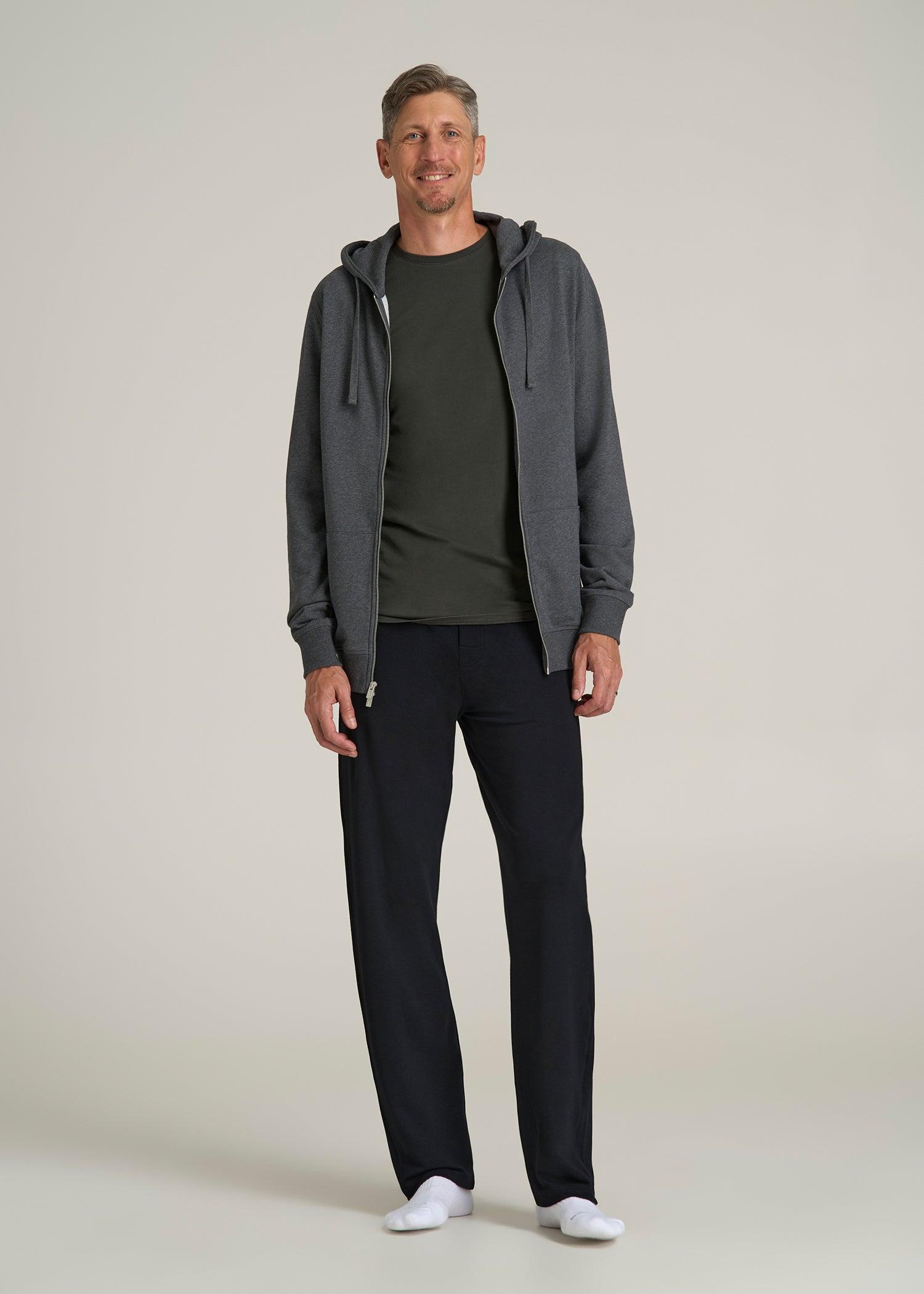 Open-Bottom Pajama Pants for Tall Men in Black Male Product Image