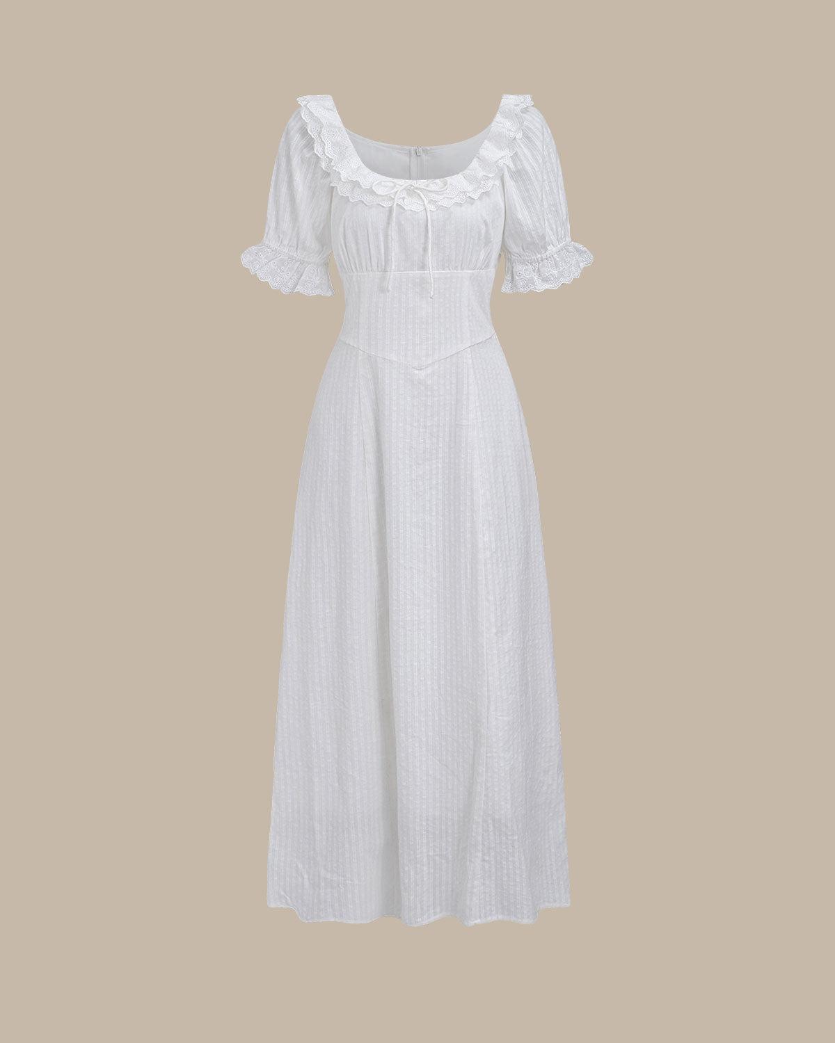 White Embroidery Puffed Sleeve Maxi Dress Product Image