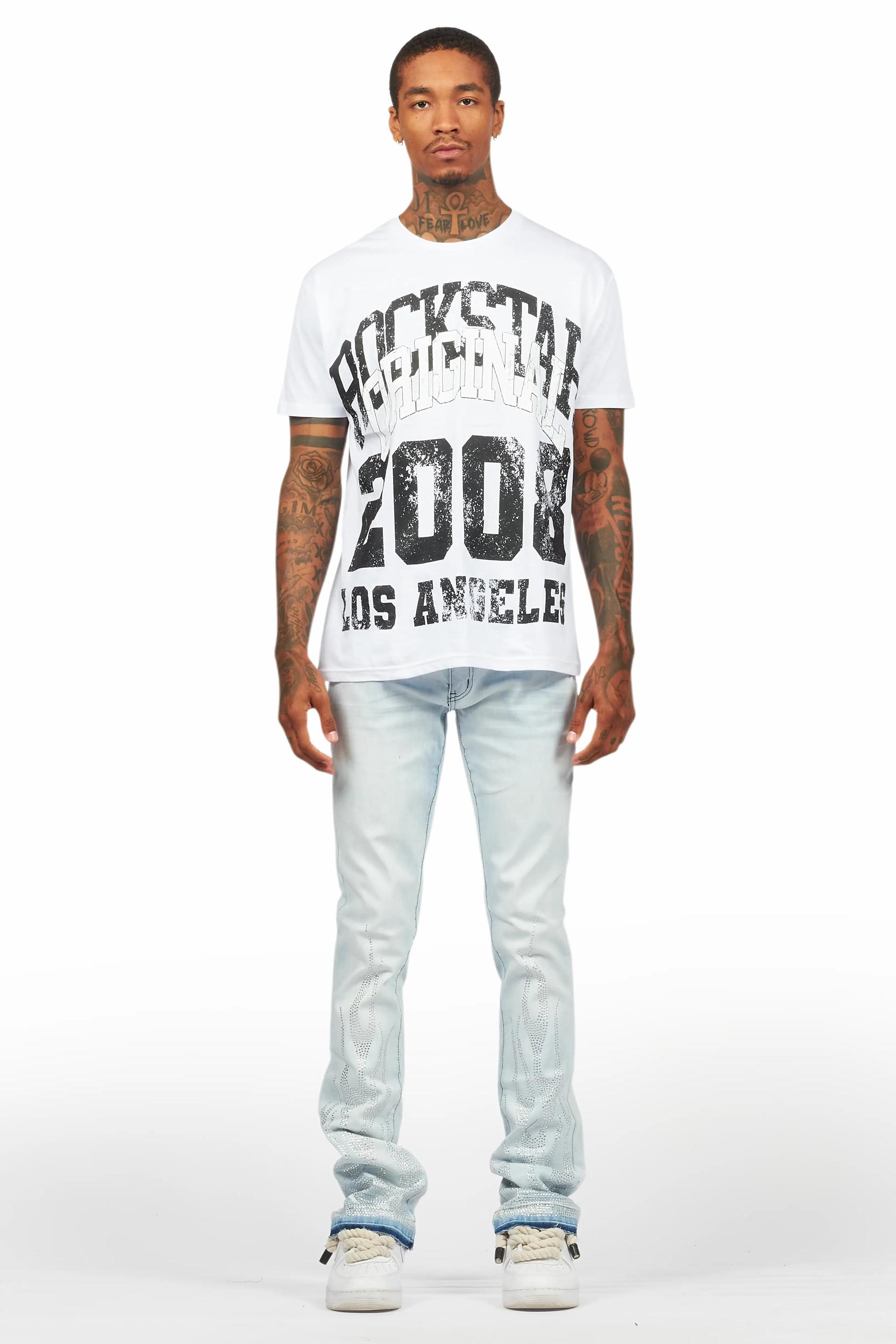 Samba Blue Rhinestone Stacked Flare Jean Male Product Image