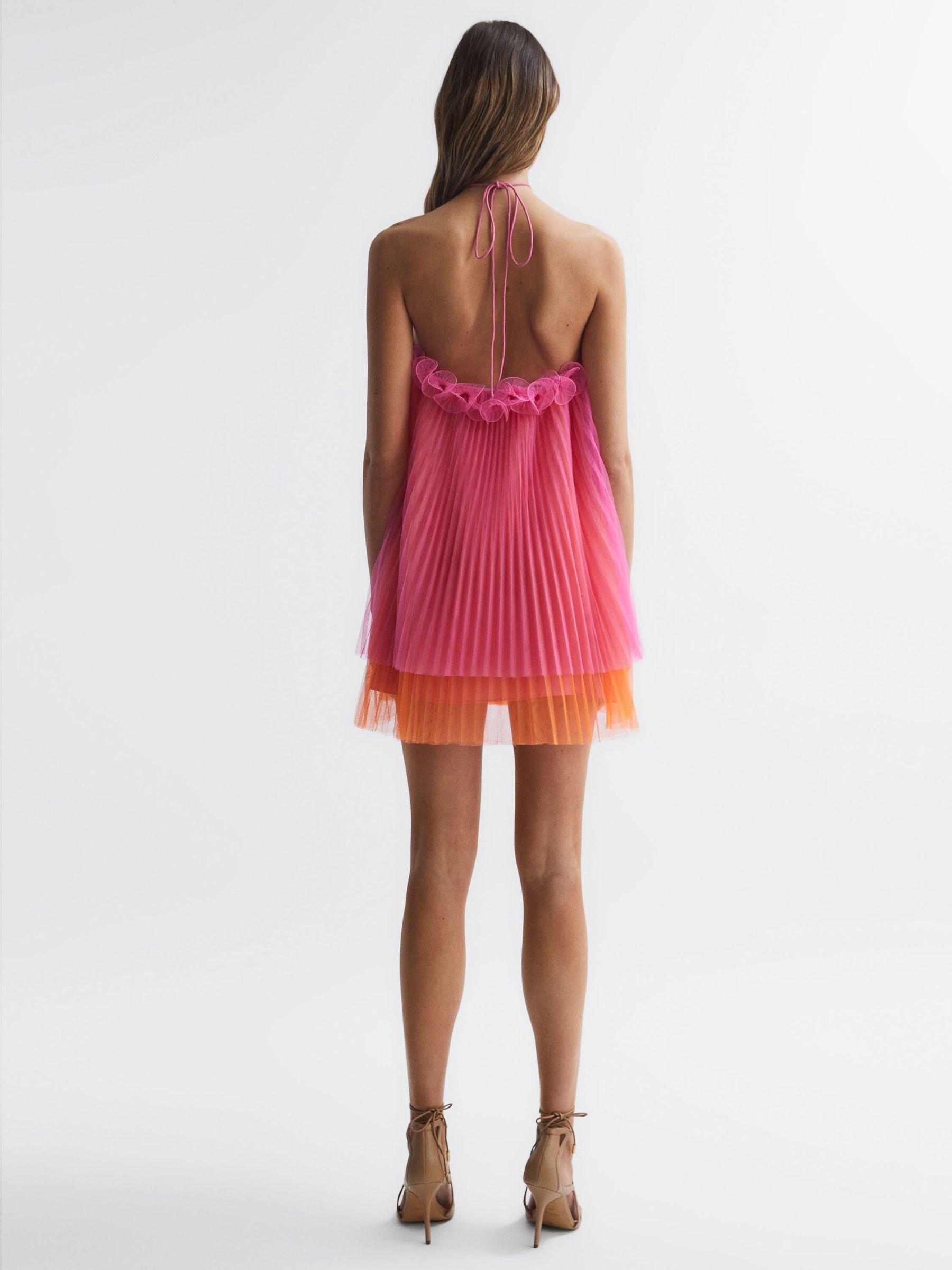 Amur Halter Neck Pleated Mini Dress in Orange Punch Product Image