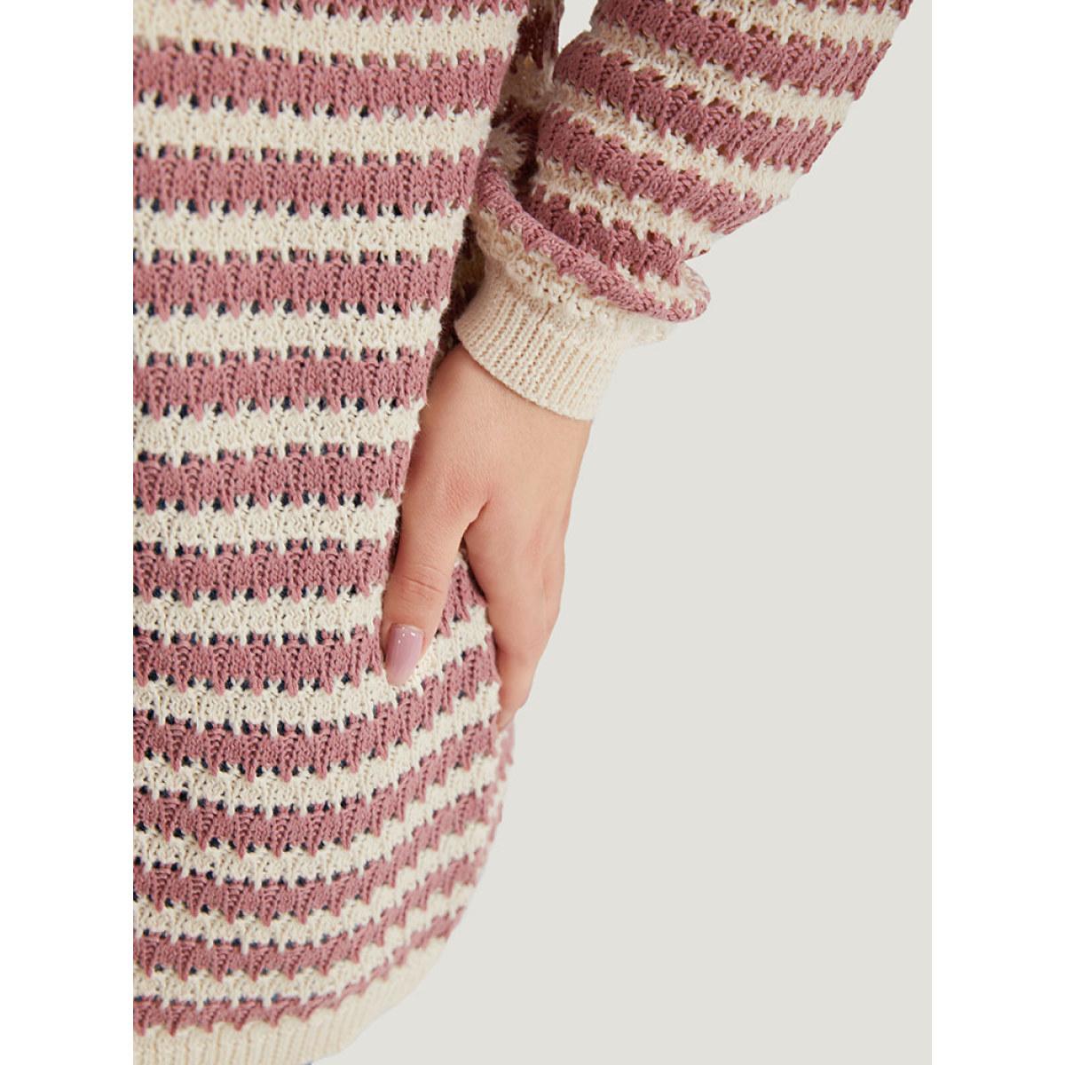 Plus Size Striped Button Through Cut Out Cardigan DustyPink Women Casual Loose Long Sleeve Dailywear Cardigans BloomChic 14-16/1X Product Image