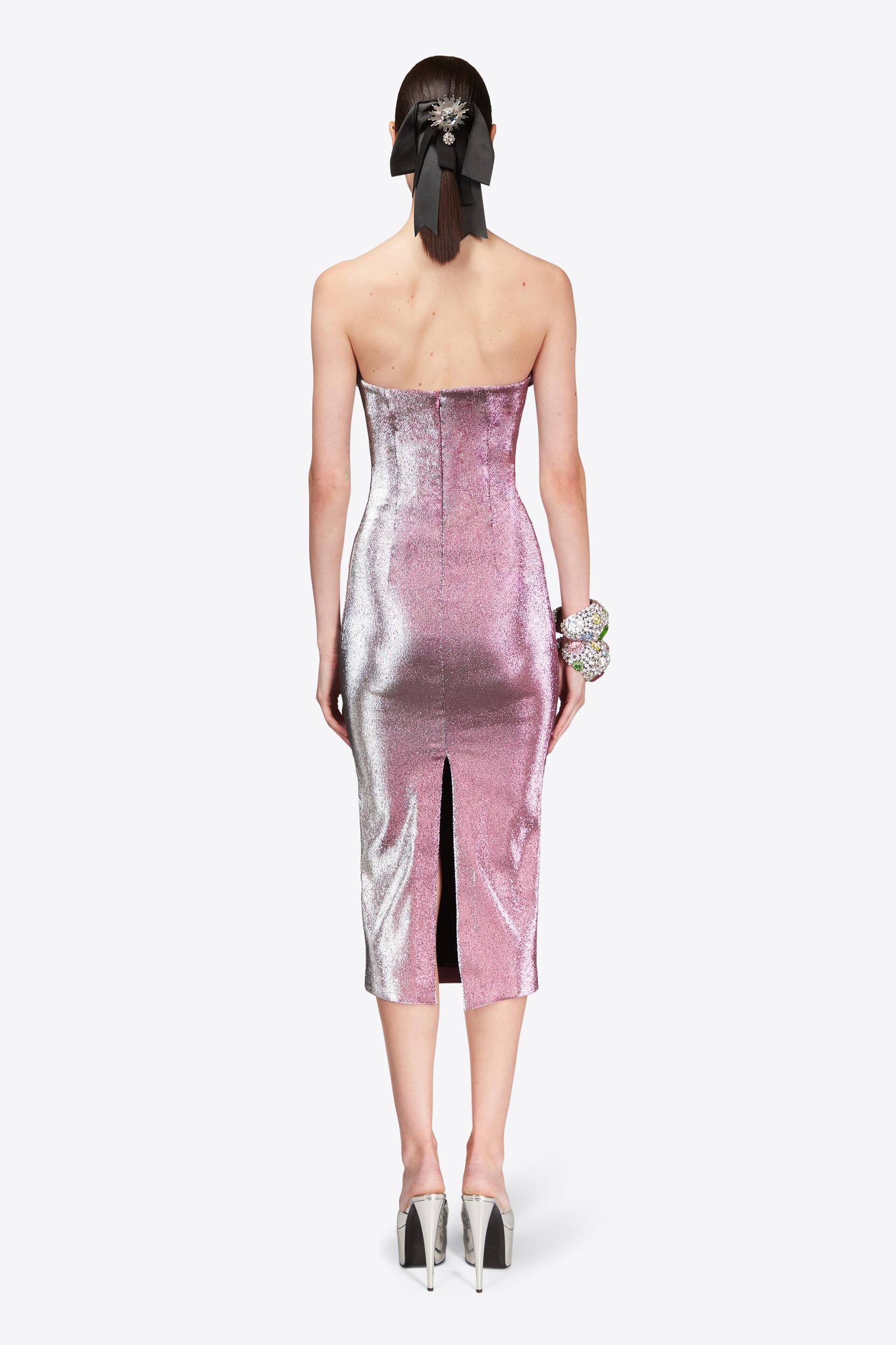 Stretch Lame Rosette Midi Dress Product Image