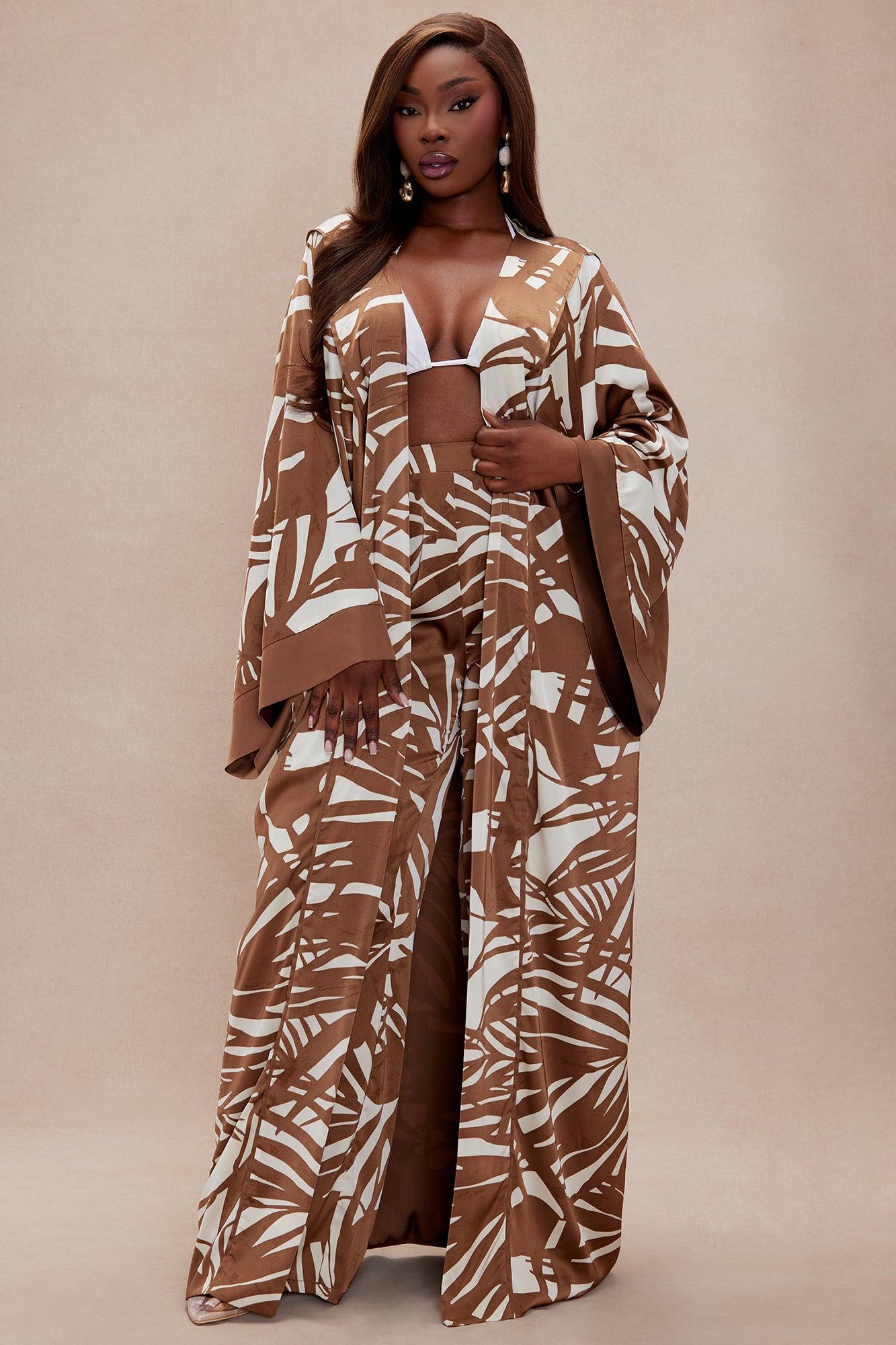 Sasha Satin Kimono - Brown/combo Product Image