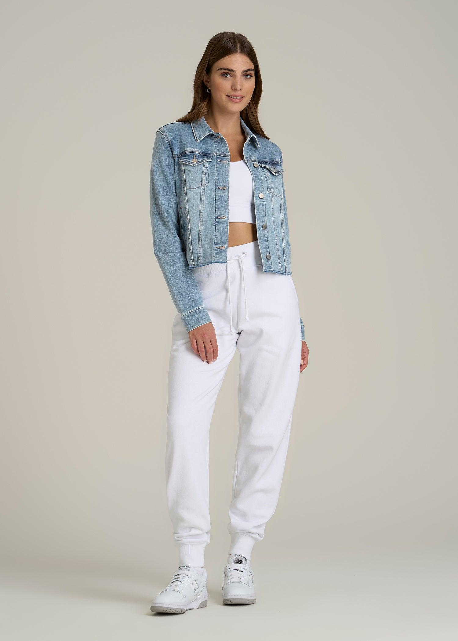 Cropped Stretch Denim Jacket for Tall Women in Perfect Blue Female Product Image