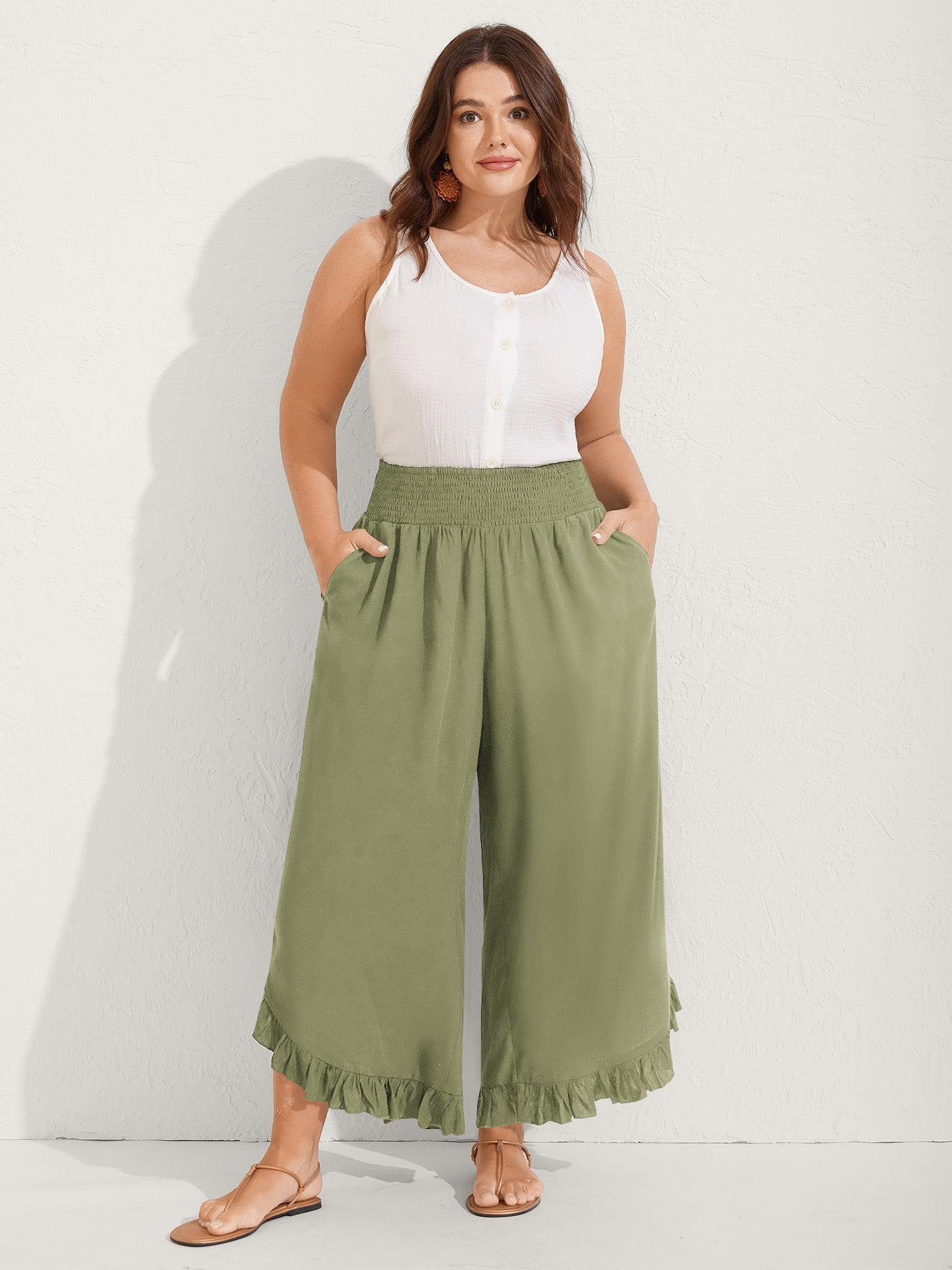 Ruffled Curvy Hem Wide-Leg Pants Female Product Image