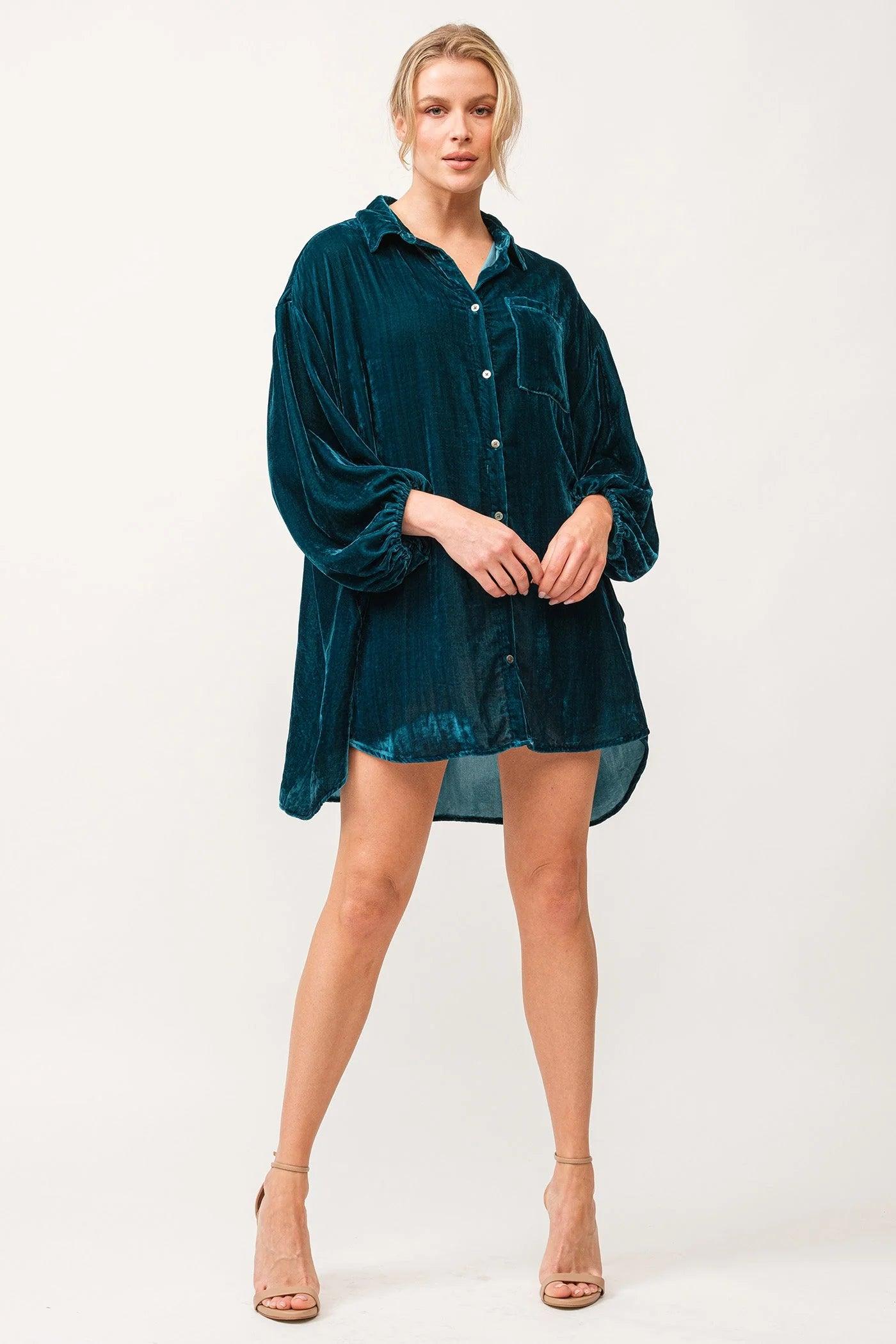 Leigh button down 3/4 bubble sleeve dress Product Image