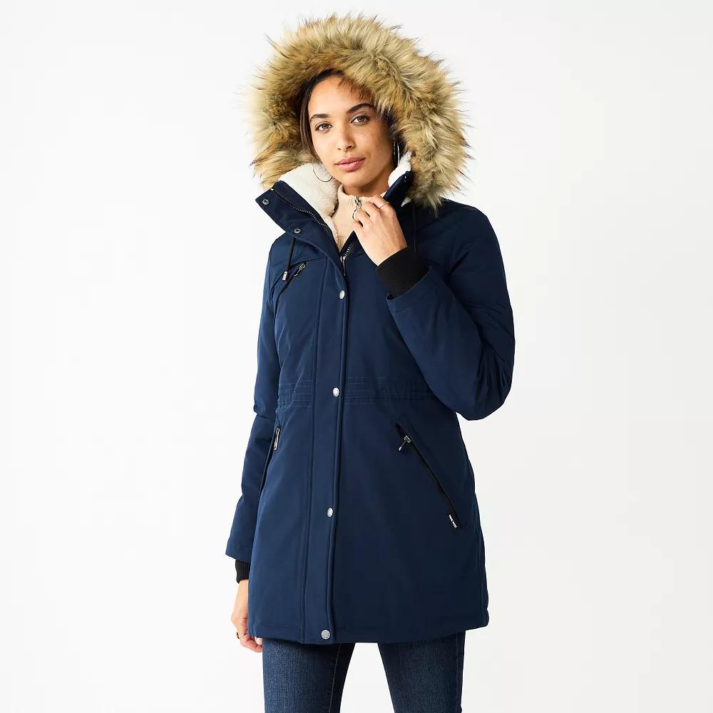 Women's Nine West Hooded Sherpa & Quilted Puffer Coat, Size: Small, Blue Product Image