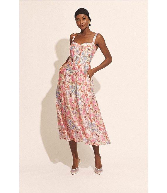 Bardot Lilah Floral Print Sweetheart Neck Sleeveless Corset Midi Dress Product Image