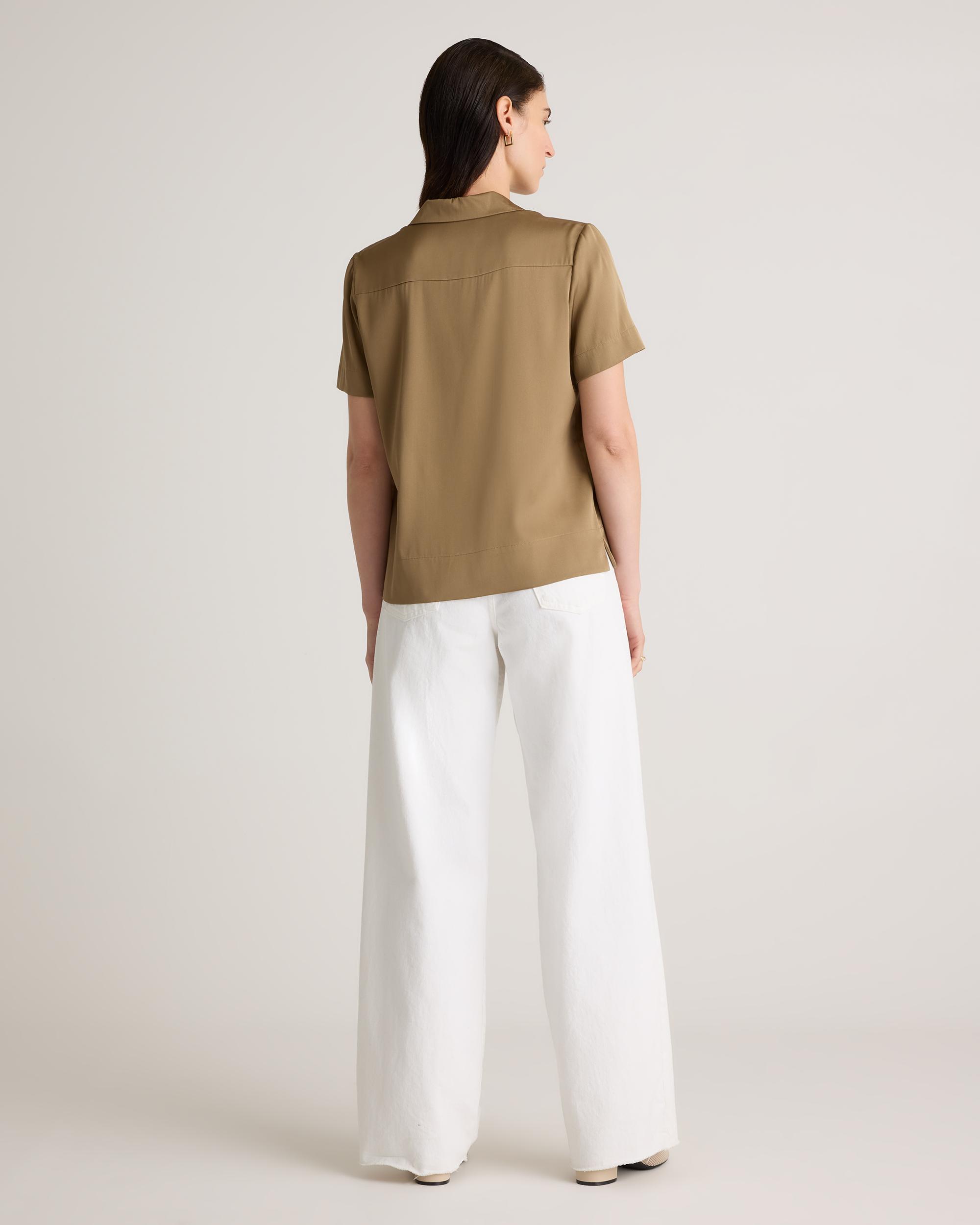 Quince | Women's Washable Stretch Silk Short Sleeve Notch Collar Blouse Mulberry Silk Product Image