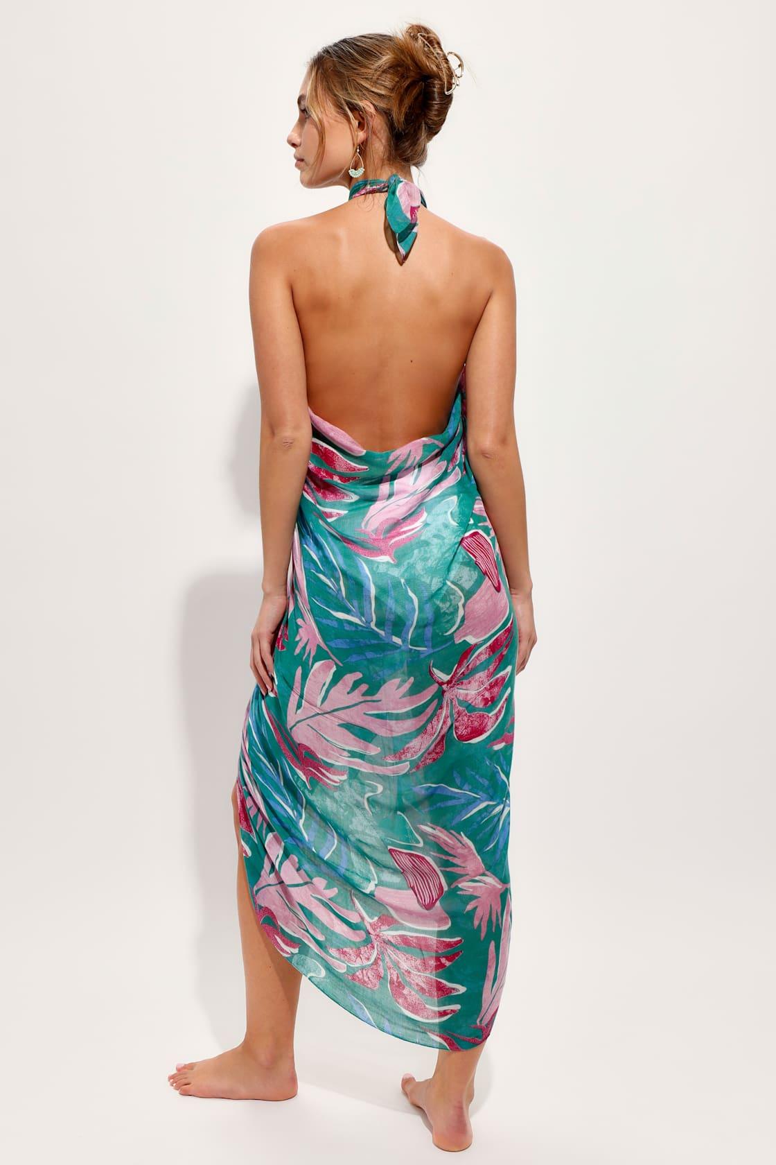 Destined for Sun Green Multi Tropical Print Sarong Swim Cover-Up Product Image