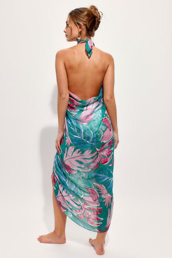 Destined for Sun Green Multi Tropical Print Sarong Swim Cover-Up Product Image