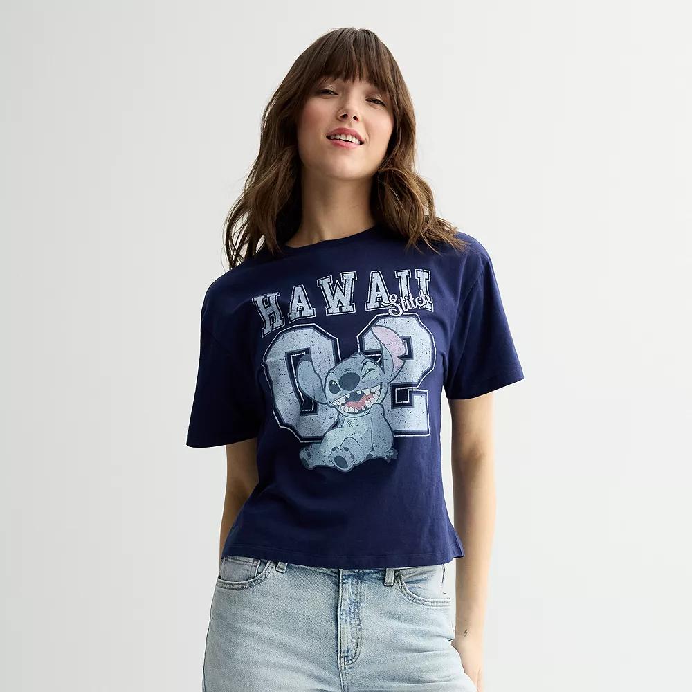 Disney's Lilo & Stitch Hawaii '02 Juniors' Cropped Graphic Tee, Women's, Size: XS, Blue Product Image