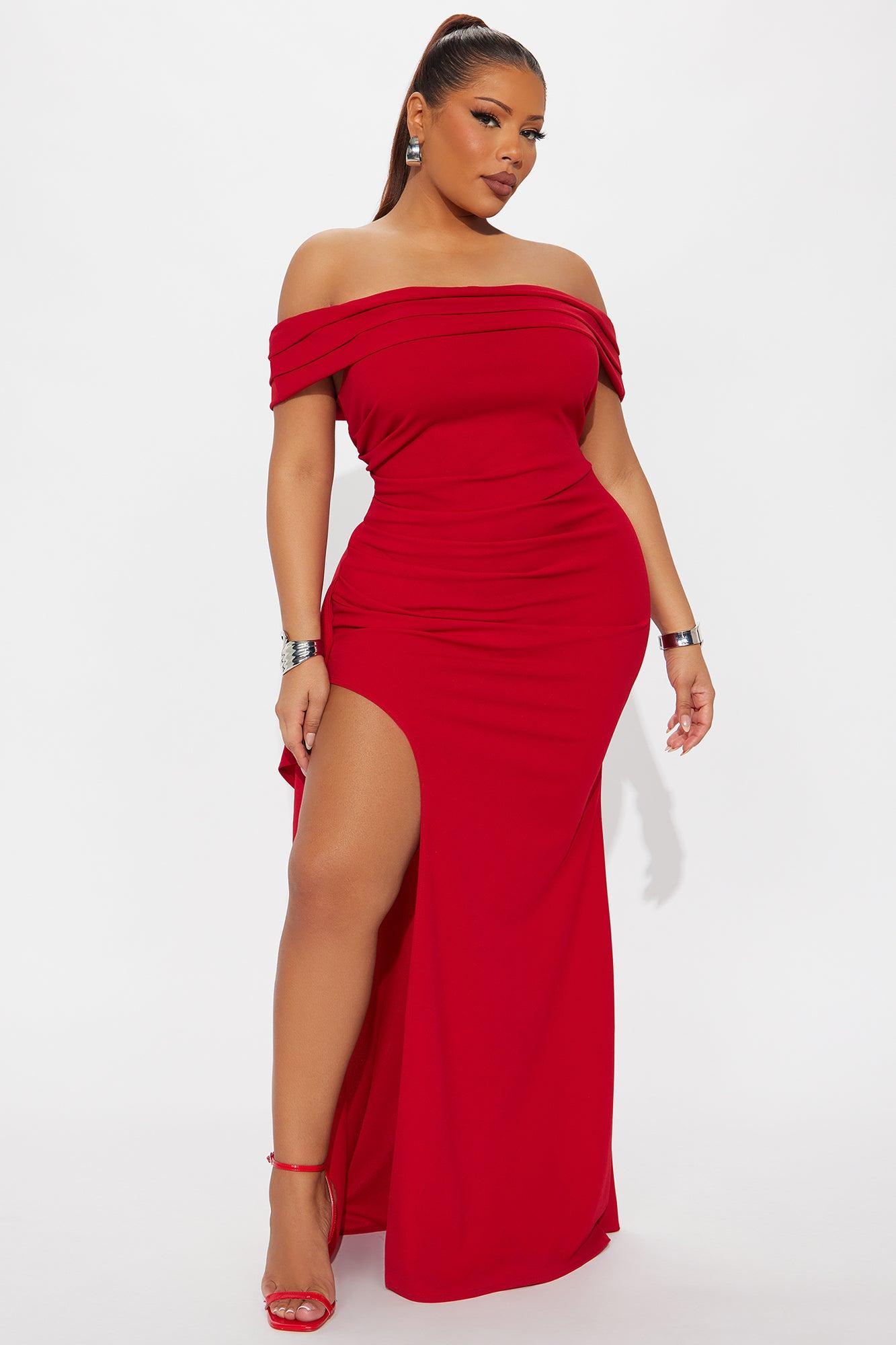 Shantal Off Shoulder Crepe Maxi Dress - Red Product Image