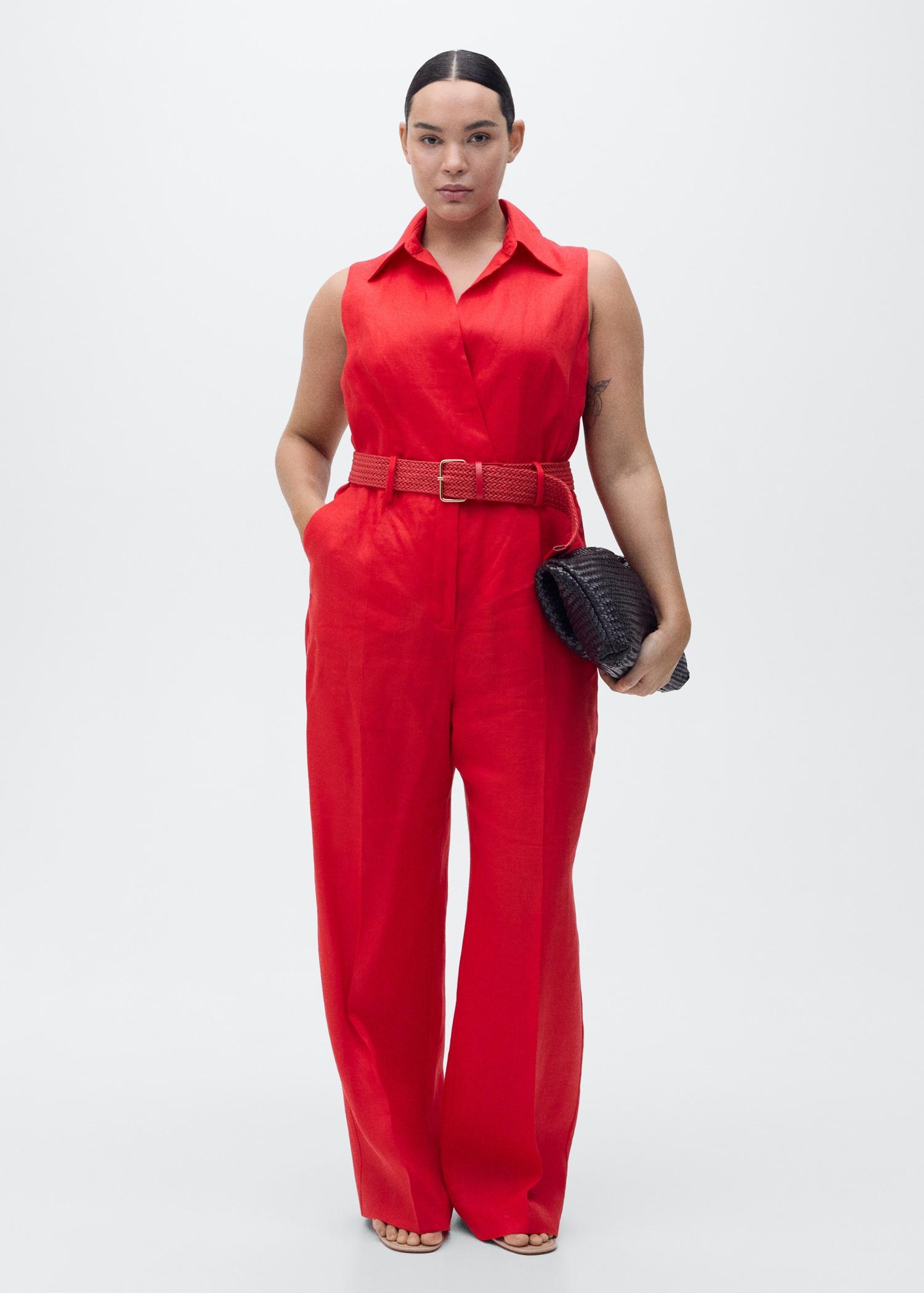 Linen shirt jumpsuit with belt - Women | MANGO USA Product Image