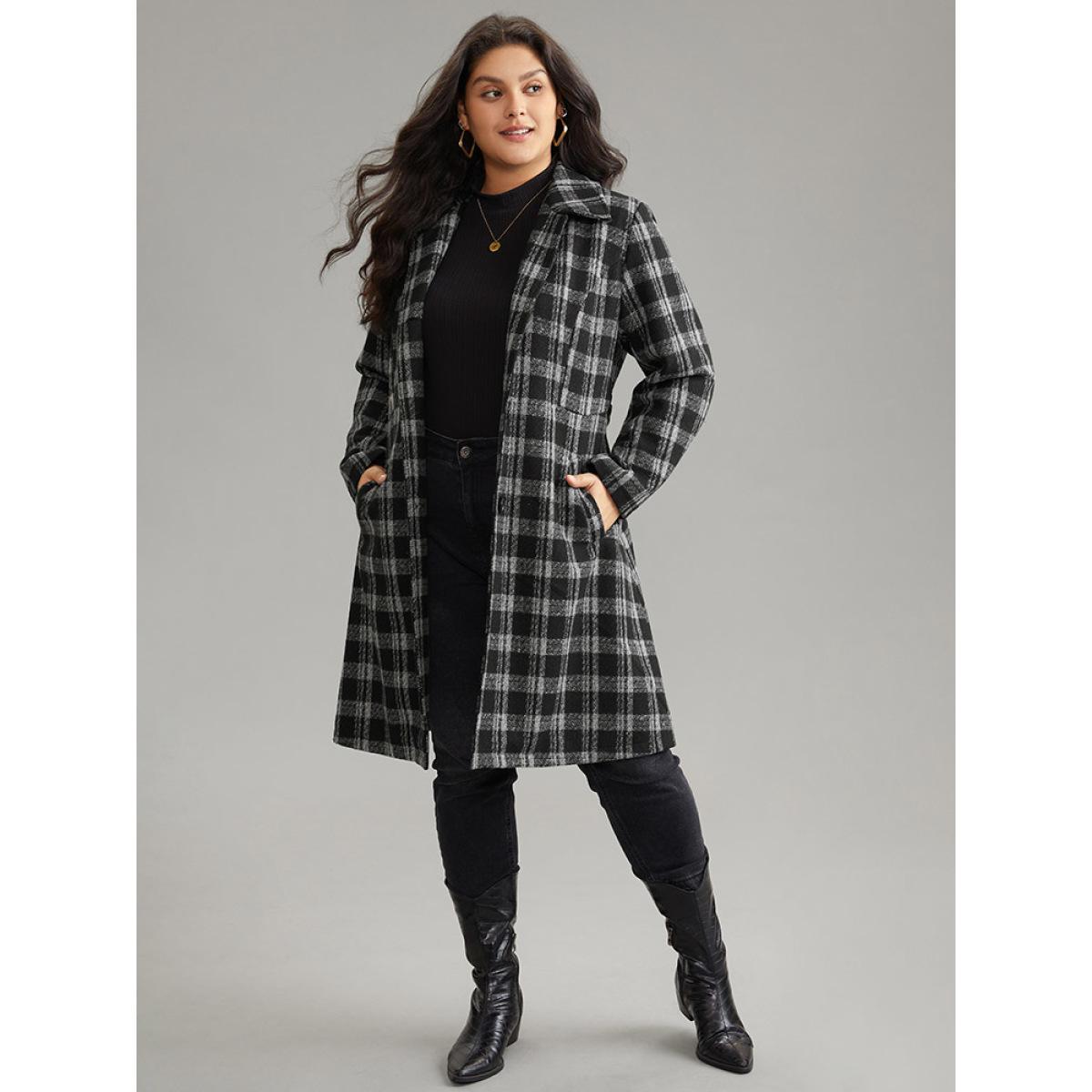 Plus Size Plaid Button Up Belted Bowknot Maxi Coat Women Gray Elegant Lined Ladies Dailywear Winter Coats BloomChic 28/5X Product Image