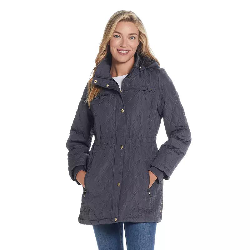 Womens Weathercast Hood Faux-Fur Lined Walker Jacket Grey Product Image