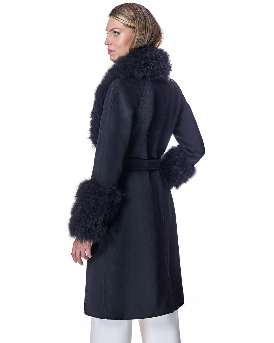 Belted Wool Coat with Cashmere Goat Trim Product Image