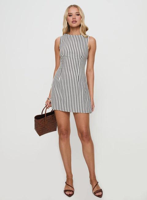 Alfalfa Shift Mini Dress Grey Stripe Product Image