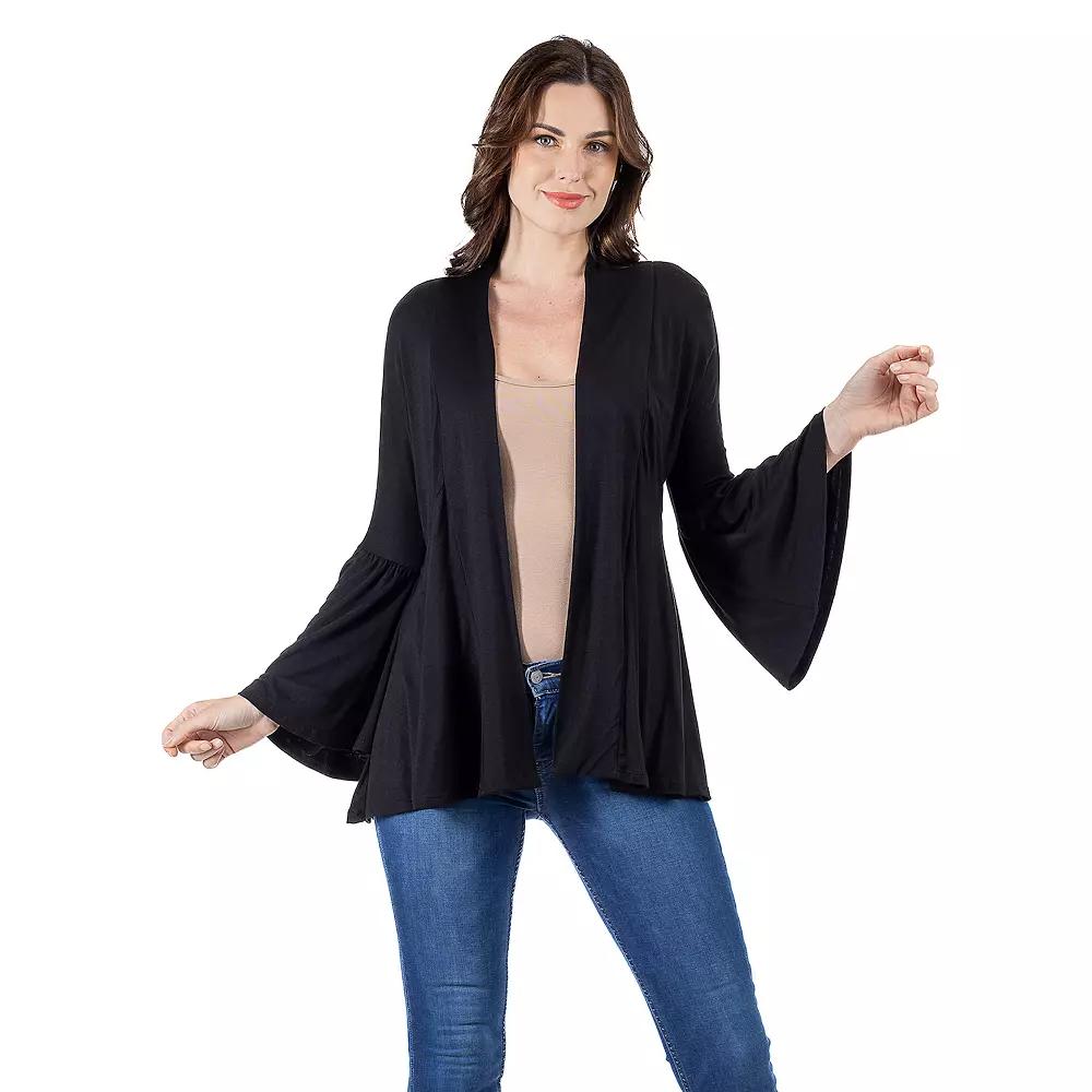 Women's 24Seven Comfort Apparel Bell Sleeve Flared Open Front Cardigan,  Product Image
