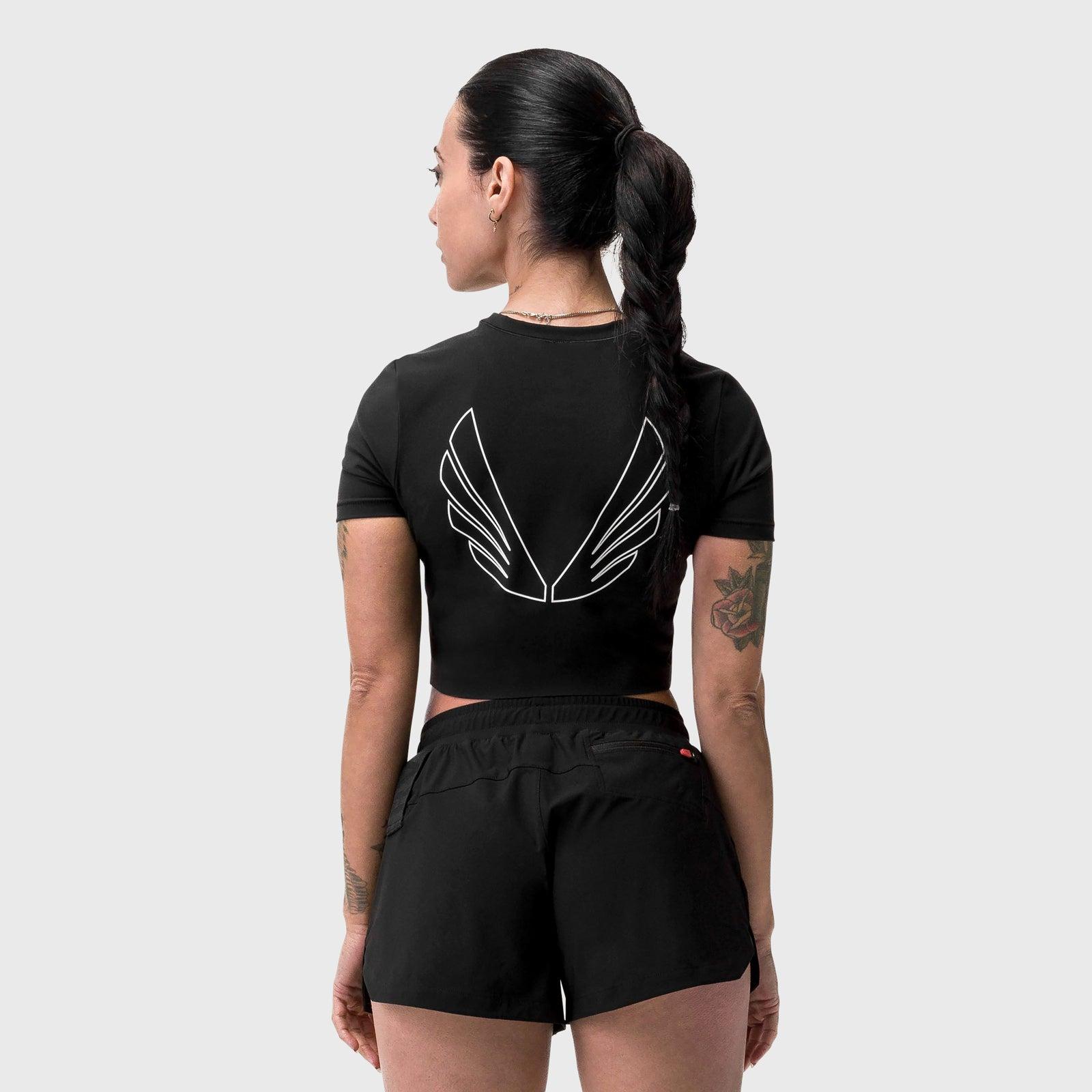 W019. Lycra® Cropped Tee - Black "Big Wings" Product Image