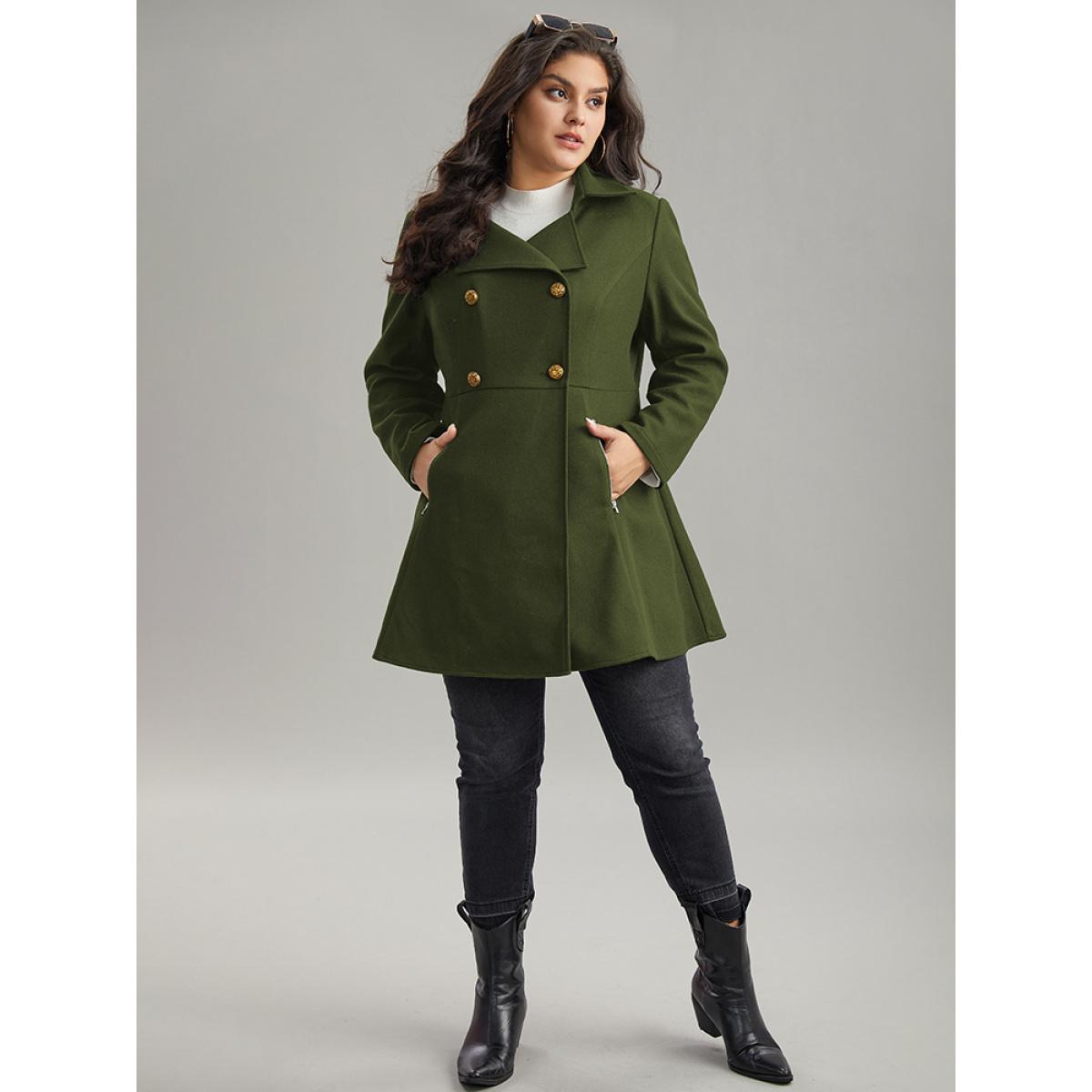 Plus Size Lapel Collar Metal Detail Zipper Pocket Coat Women ArmyGreen Casual Plain Ladies Dailywear Winter Coats BloomChic 10/M Product Image