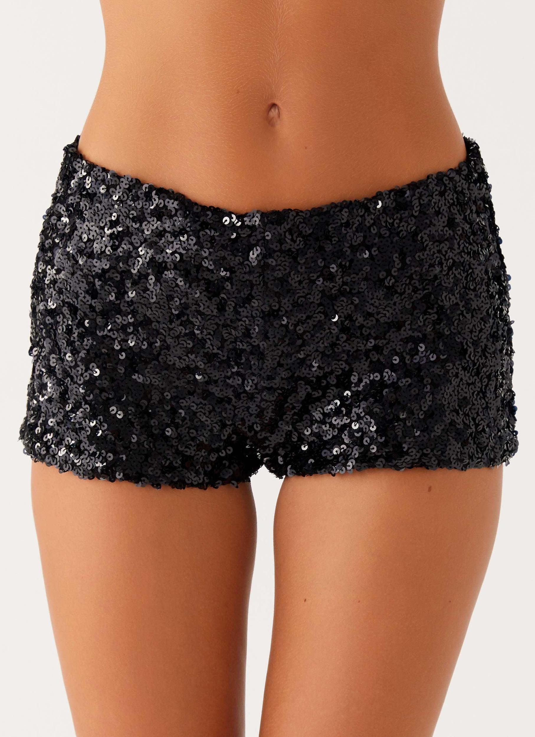 After Midnight Low Rise Sequin Mini Shorts - Black Product Image