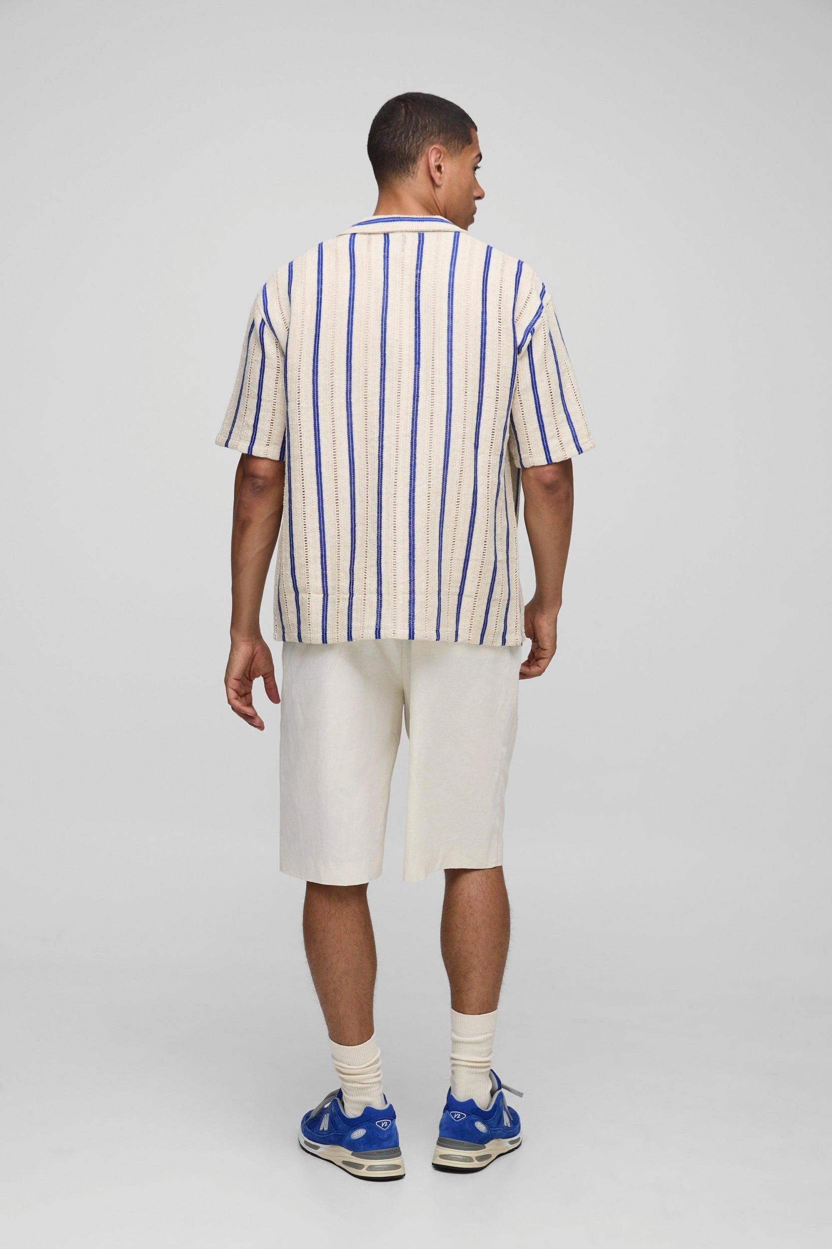 Oversized Open Weave Stripe Shirt | boohooMAN USA Product Image