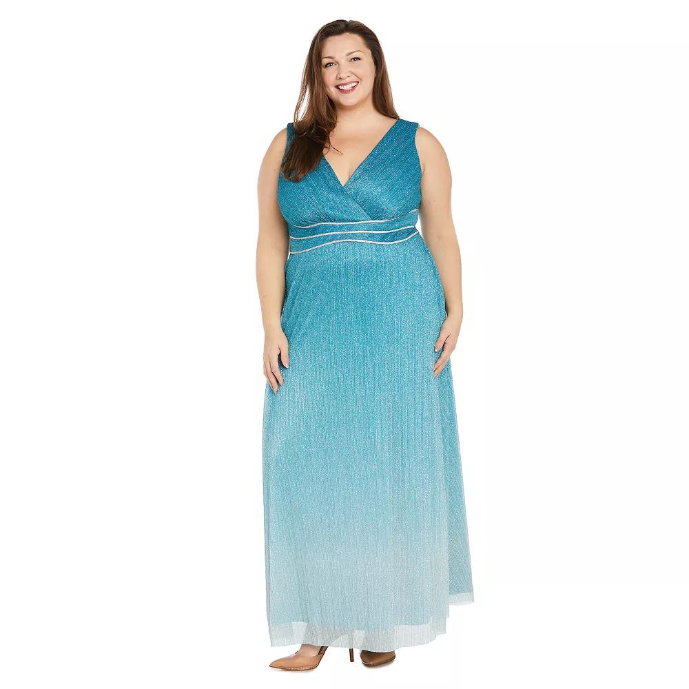 Plus Size R&M Richards Sculpted Rhinestone Waist Detail With Ombre Mesh Dress, Women's, Size: 22 W, Turquoise Product Image
