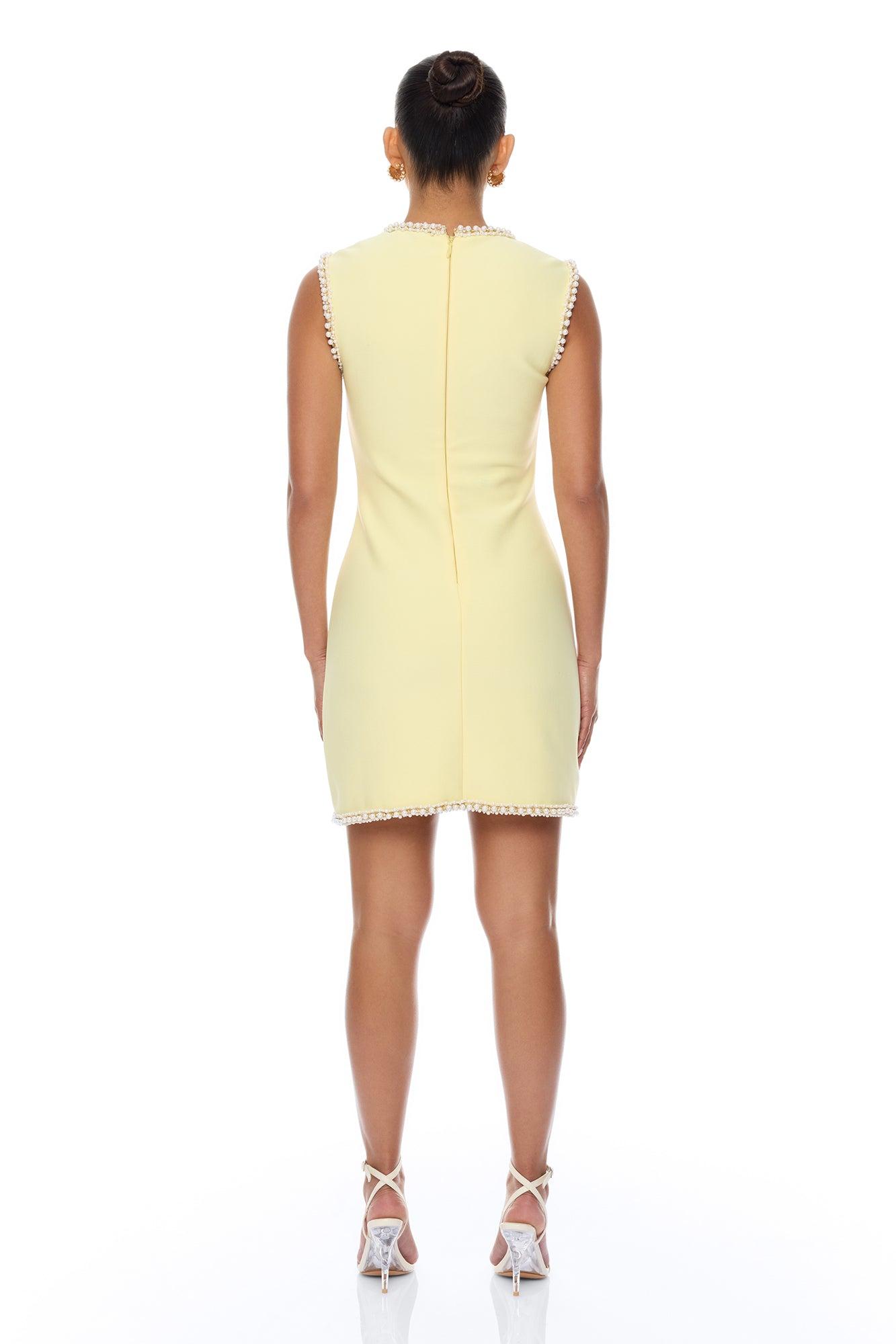Victoria Pearl Trim Bandage Mini Dress - Butter Yellow Female Product Image