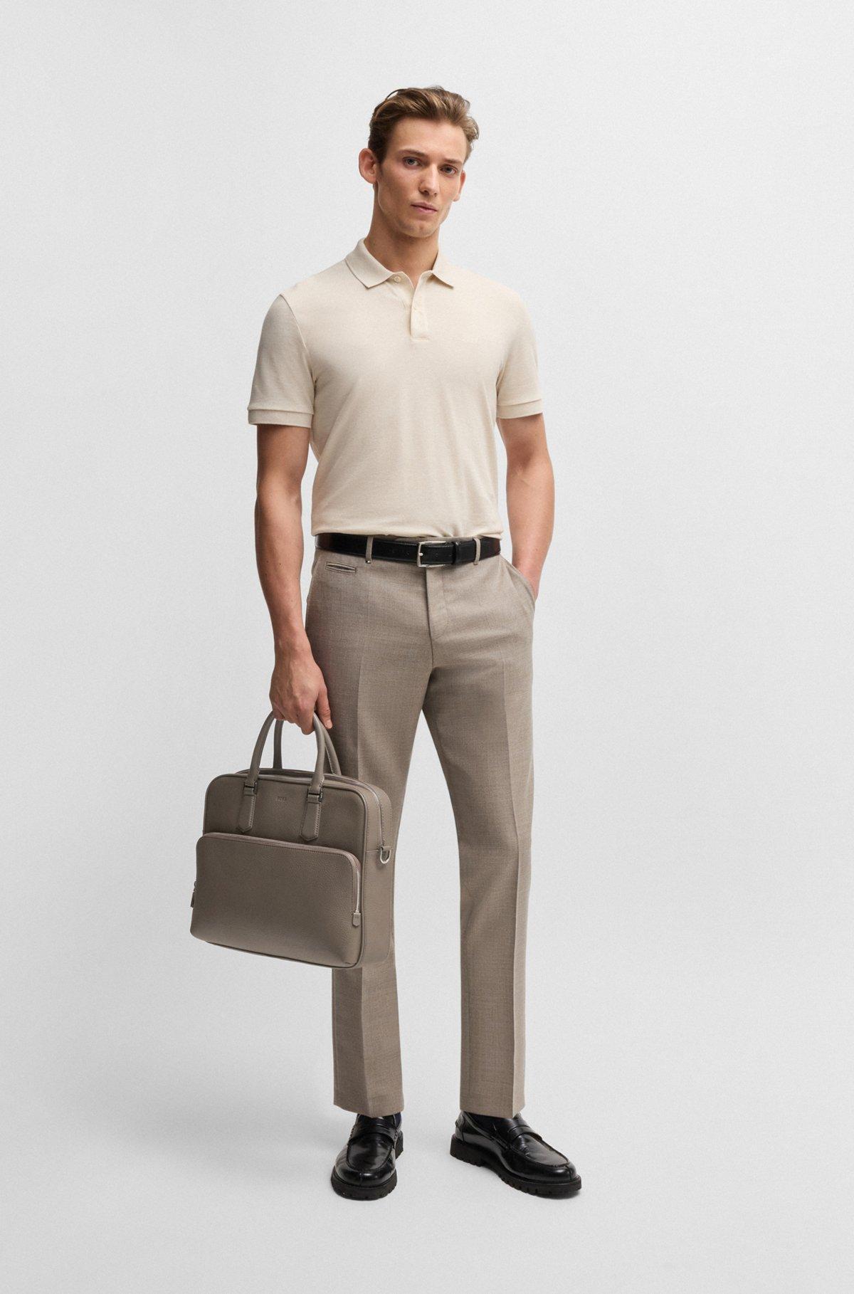 BOSS - Grained Italian-leather document case with embossed logo - Light Green Product Image