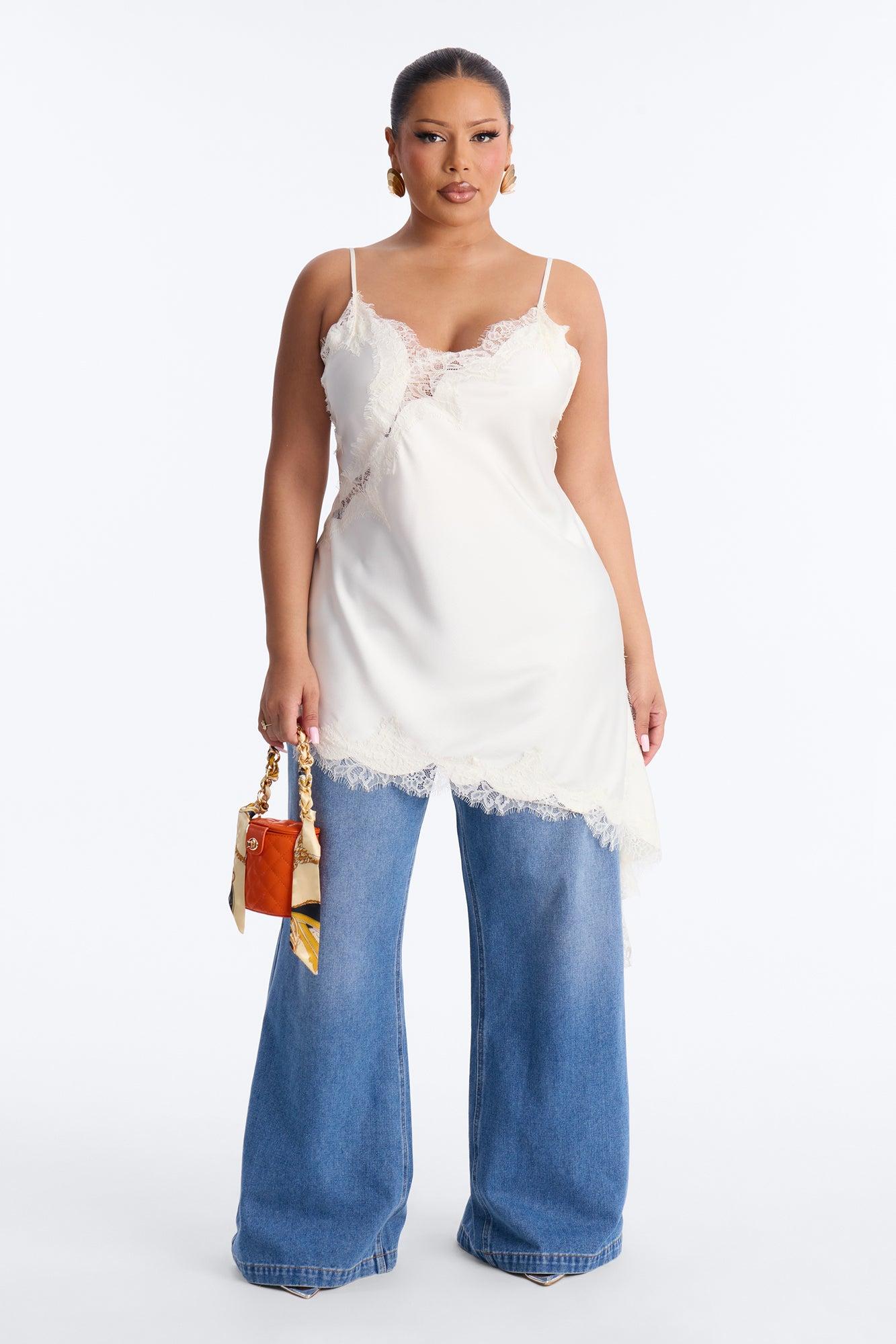 Taste Of Trouble Lace Trim Satin Top - Ivory Female Product Image