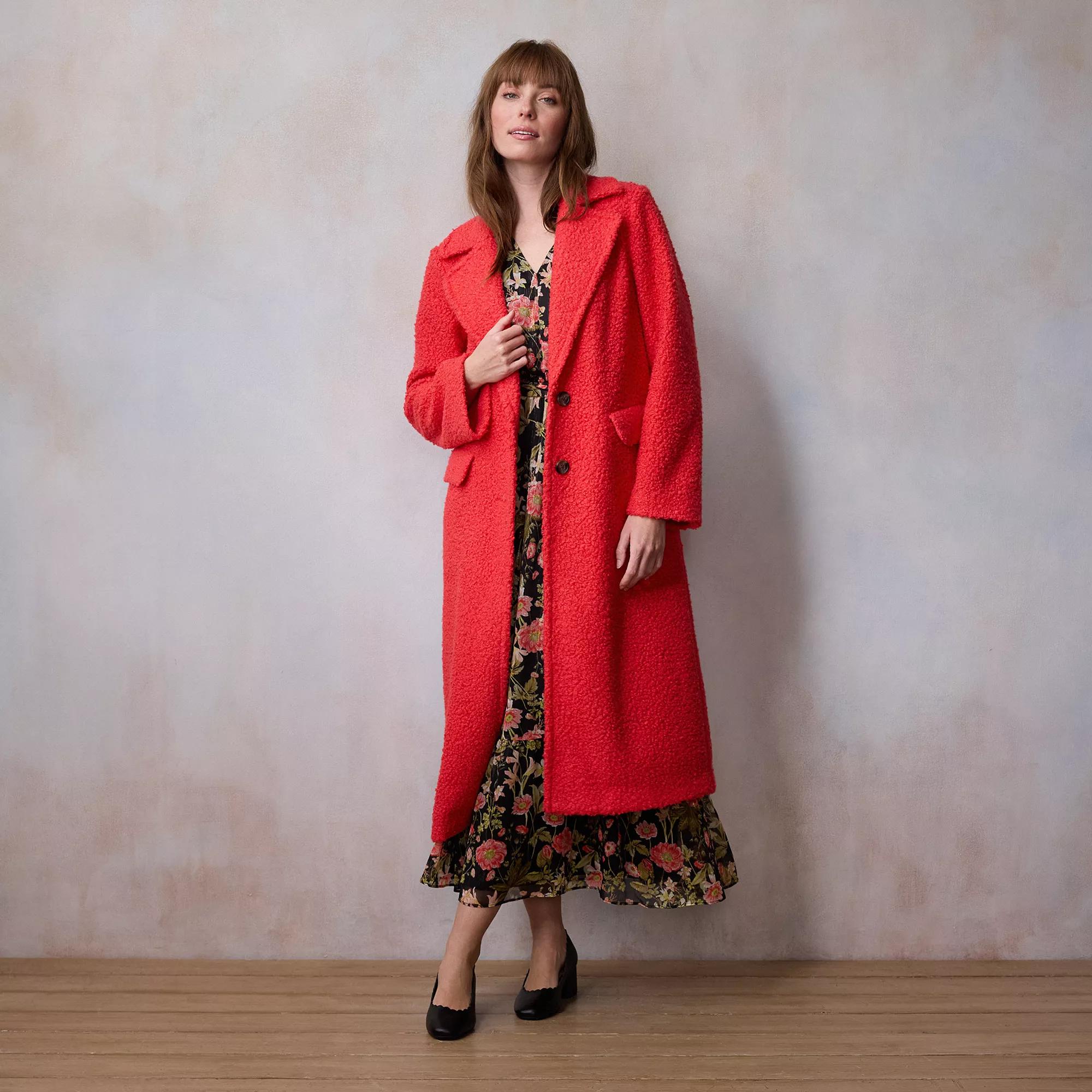 Petite LC Lauren Conrad Long Overcoat, Women's, Size: Medium Petite, Hawaii Pink Product Image