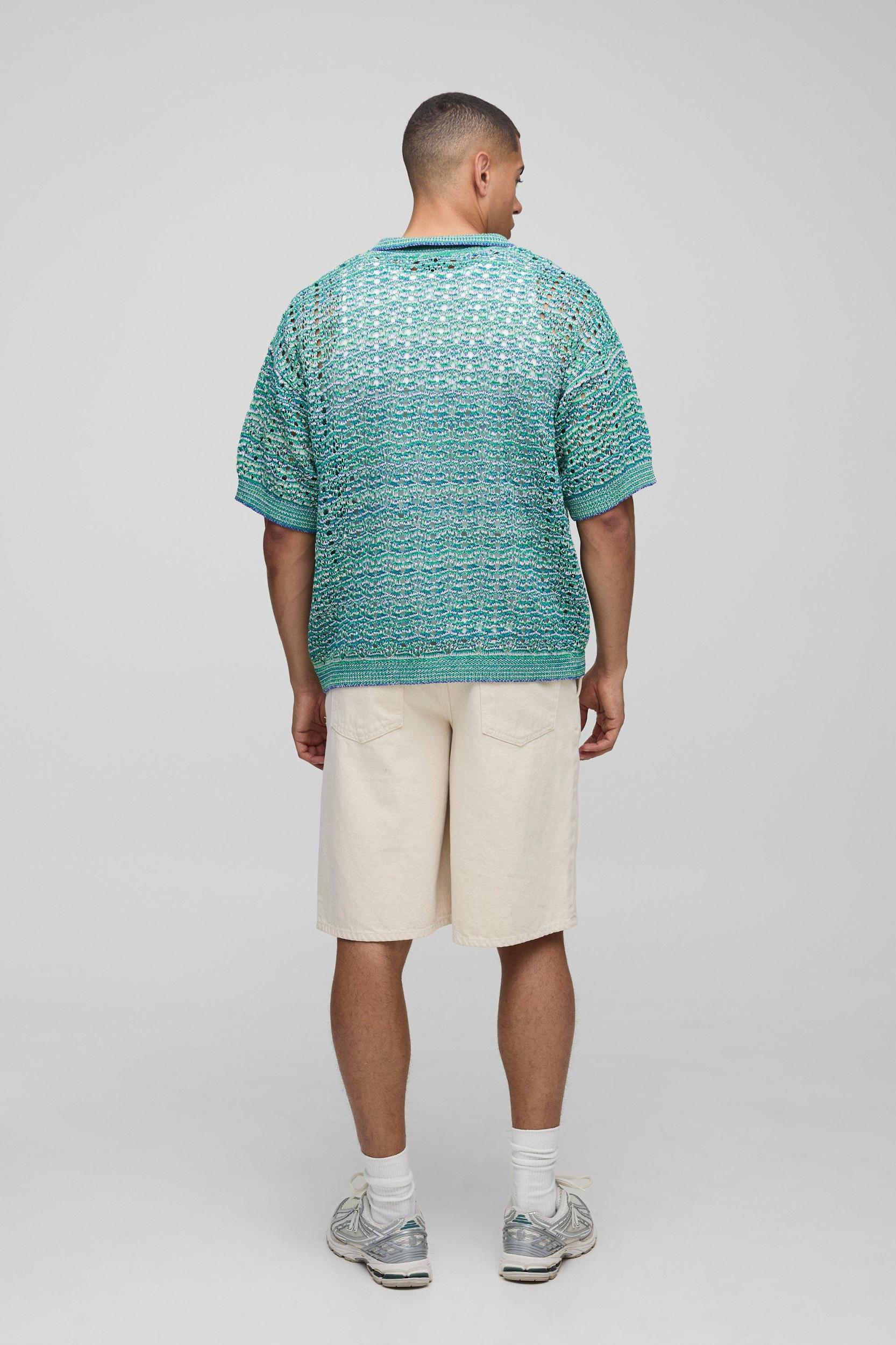 Boxy Revere Ombre Texture Knitted Shirt | boohooMAN USA Product Image