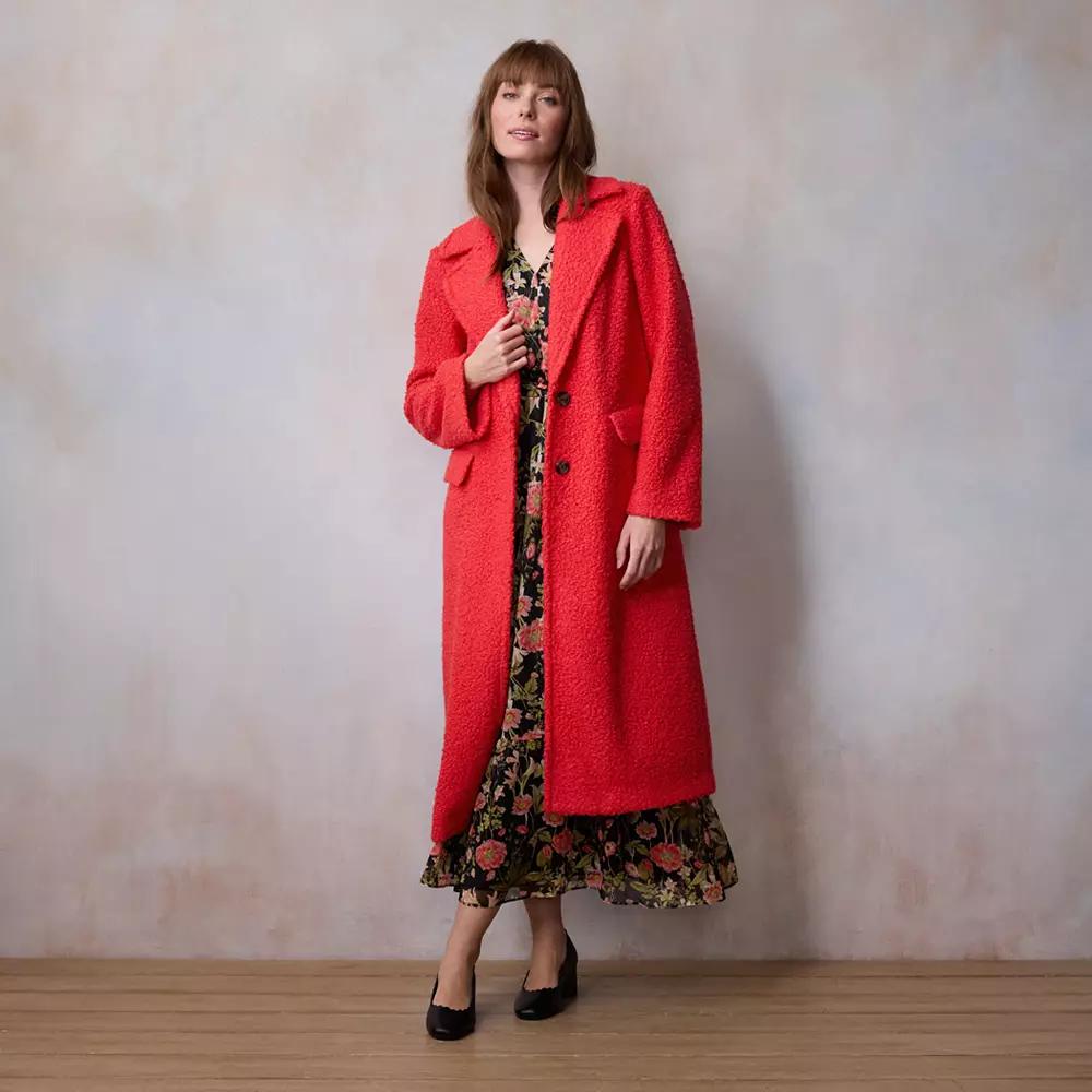 Petite LC Lauren Conrad Long Overcoat, Women's, Size: Medium Petite, Hawaii Pink Product Image