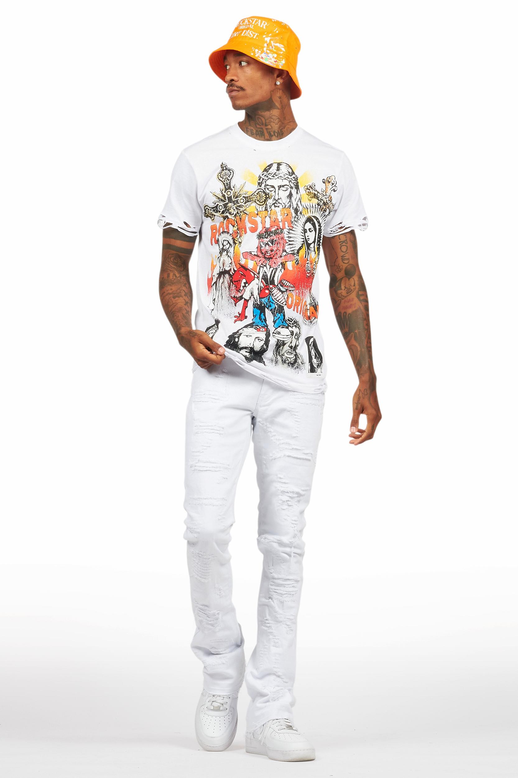 Holibert White Stacked Flare Jean Male Product Image