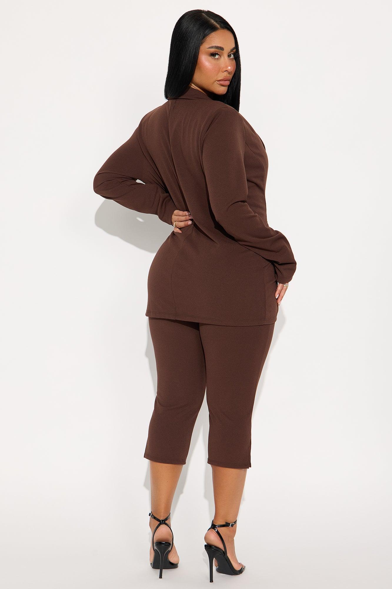 Working It Out Blazer Capri Pant Set - Chocolate Female Product Image