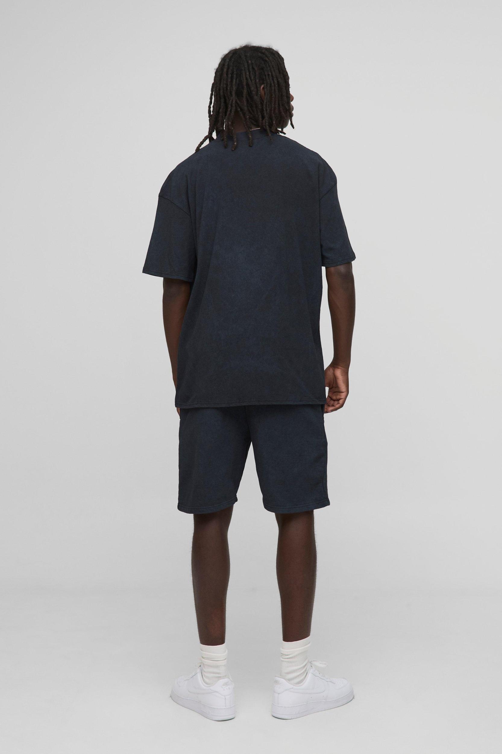 Oversized MAN Washed Extended Neck T-Shirt And Short Set | boohooMAN USA Product Image